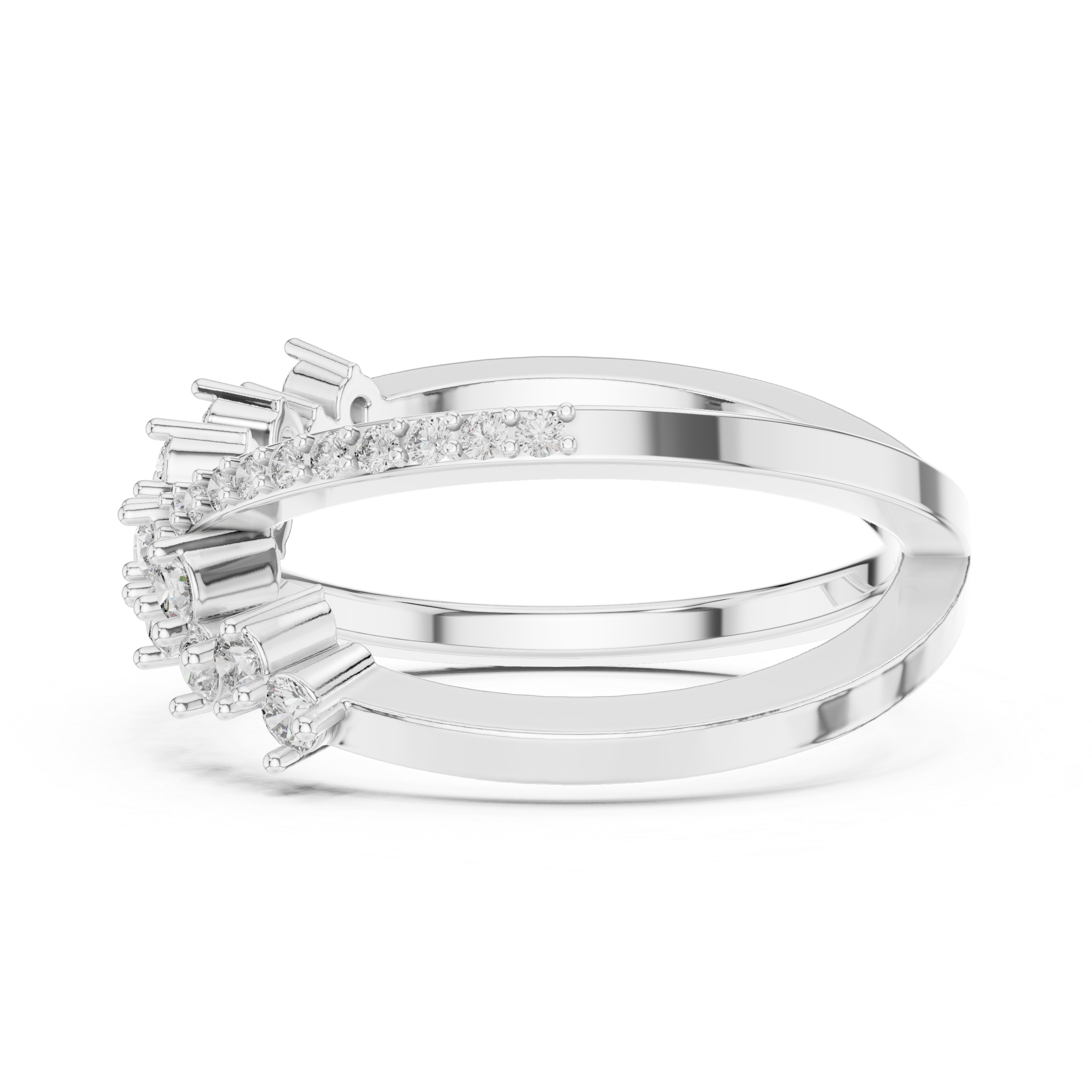Criss-Cross Diamond Statement Ring with Multi-Stone Cluster