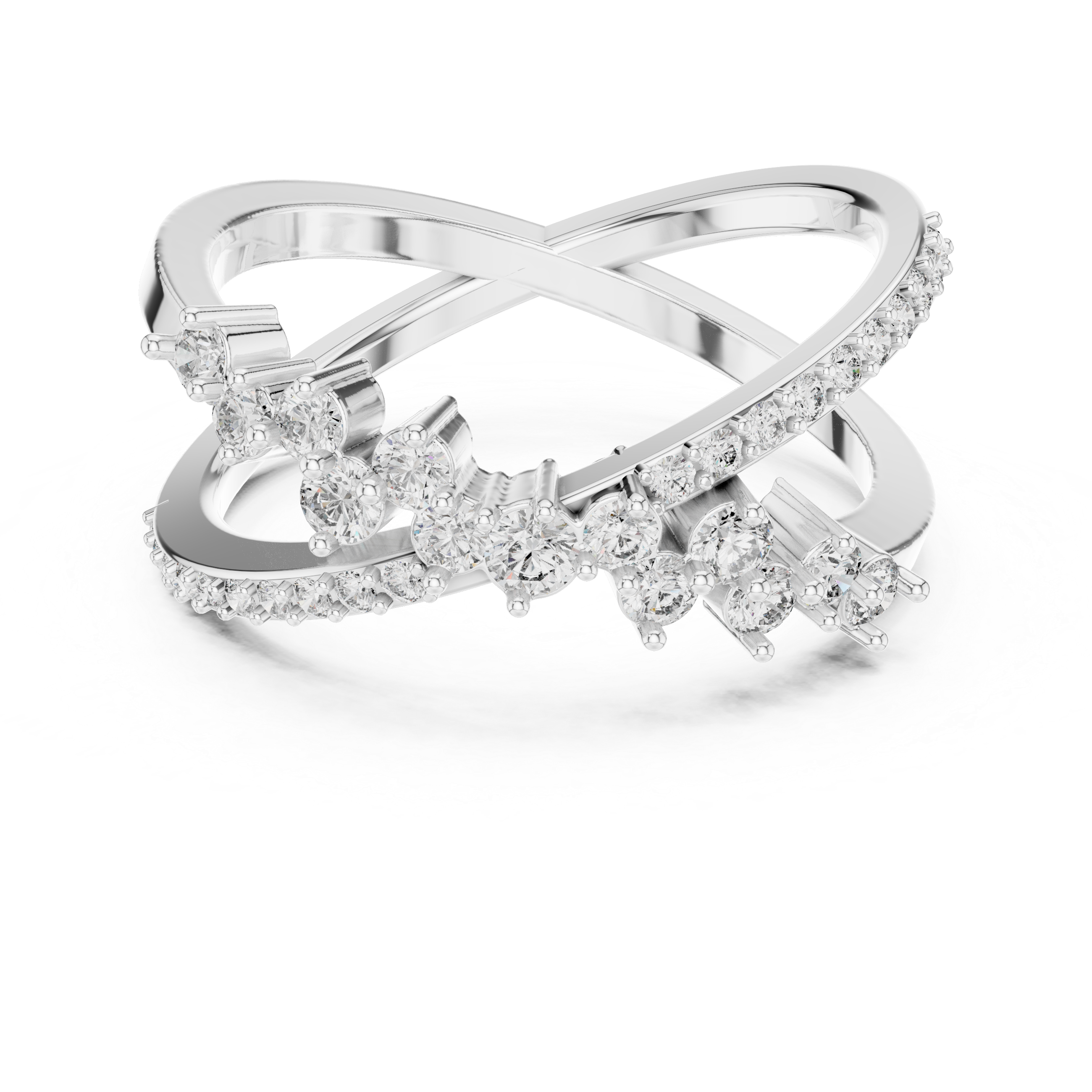 Criss-Cross Diamond Statement Ring with Multi-Stone Cluster