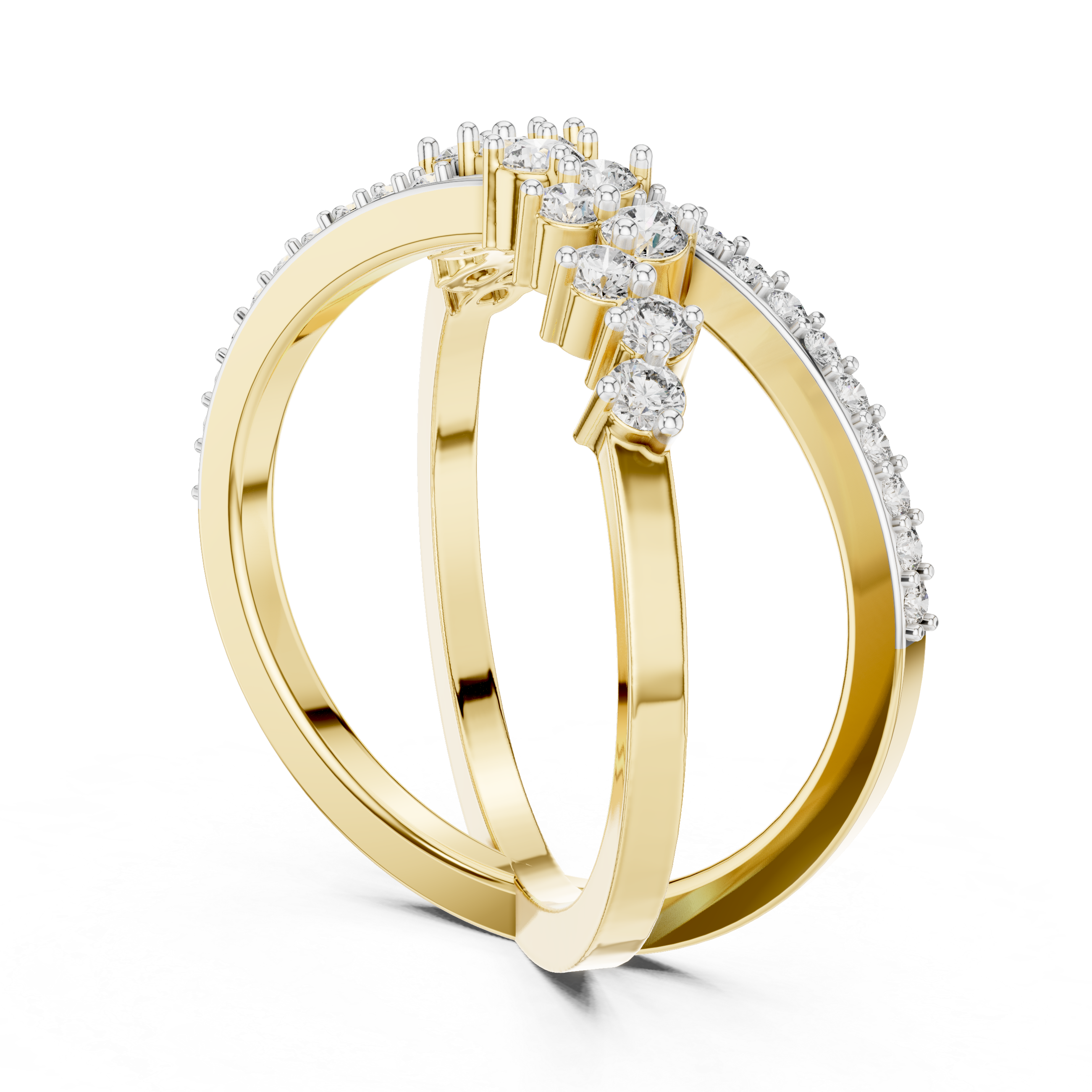 Criss-Cross Diamond Statement Ring with Multi-Stone Cluster