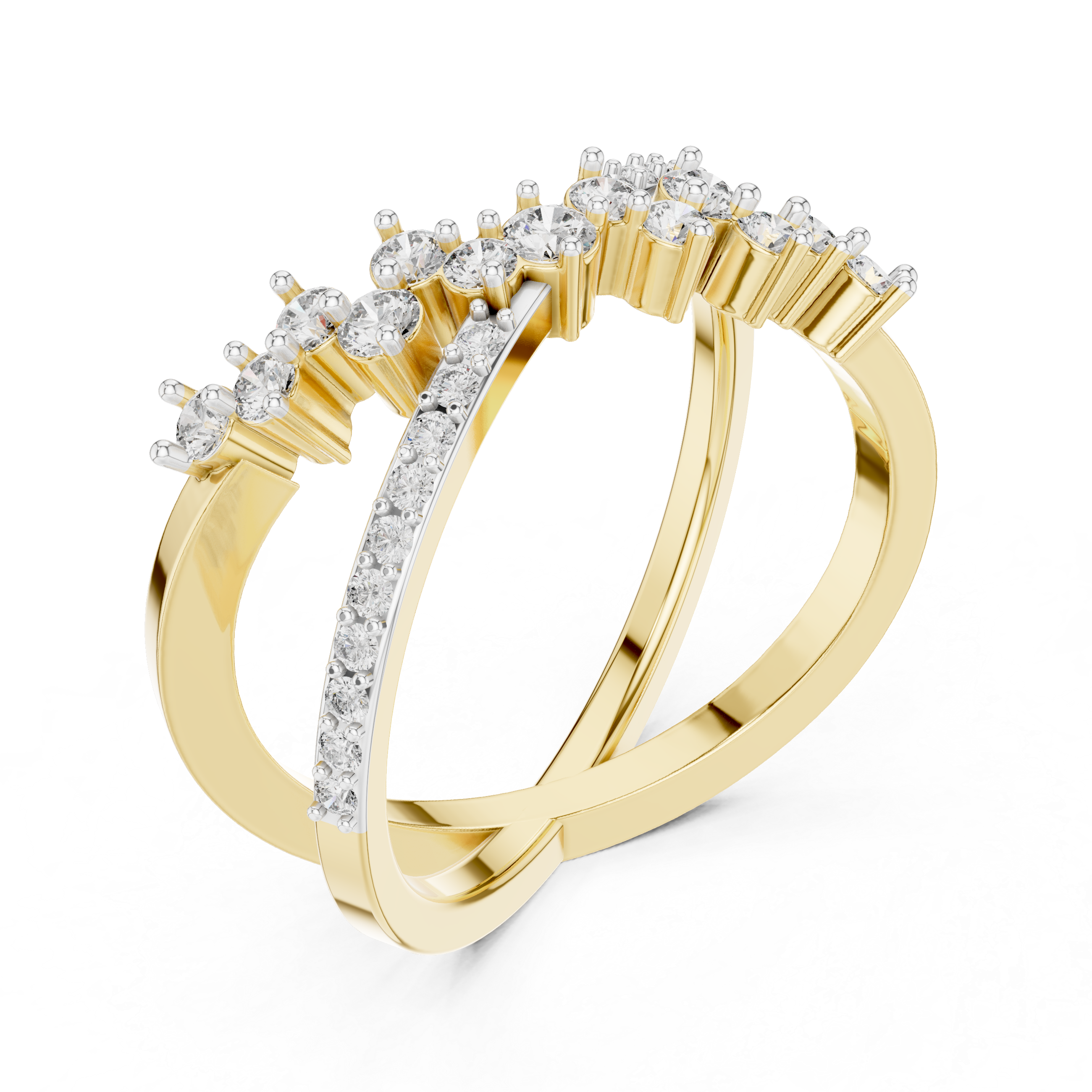 Criss-Cross Diamond Statement Ring with Multi-Stone Cluster