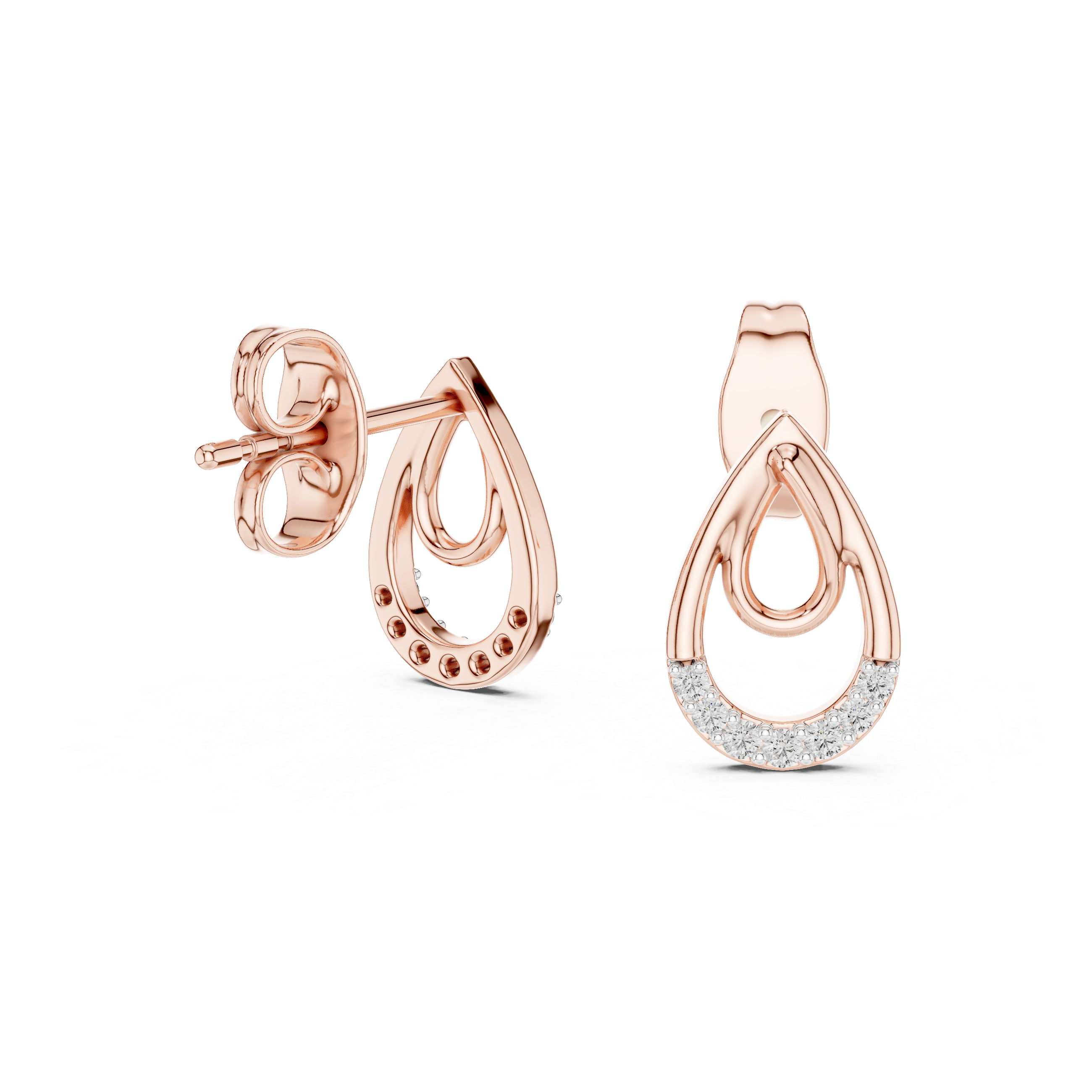 Double Teardrop Pavé Diamond Stud Earrings in Gold