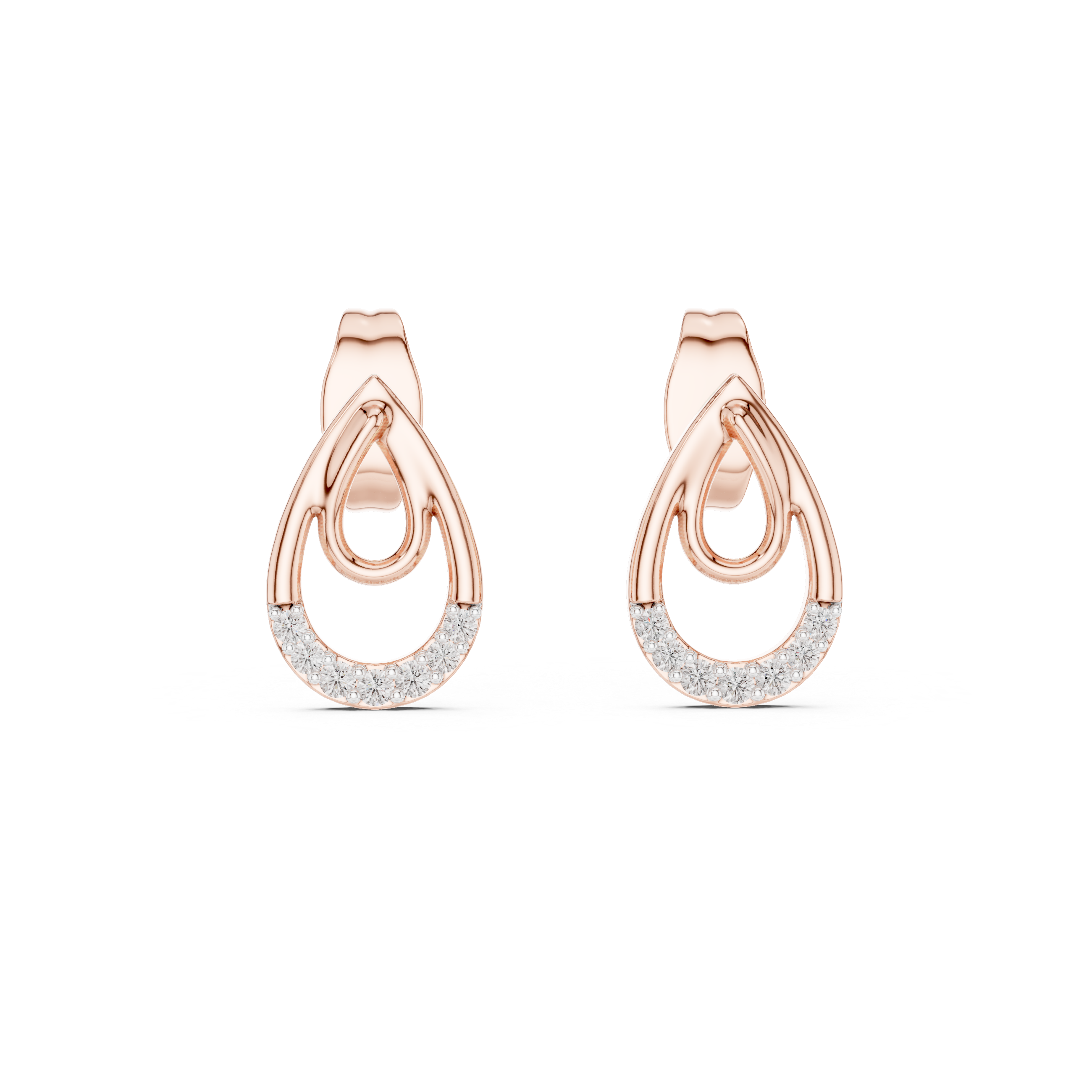 Double Teardrop Pavé Diamond Stud Earrings in Gold