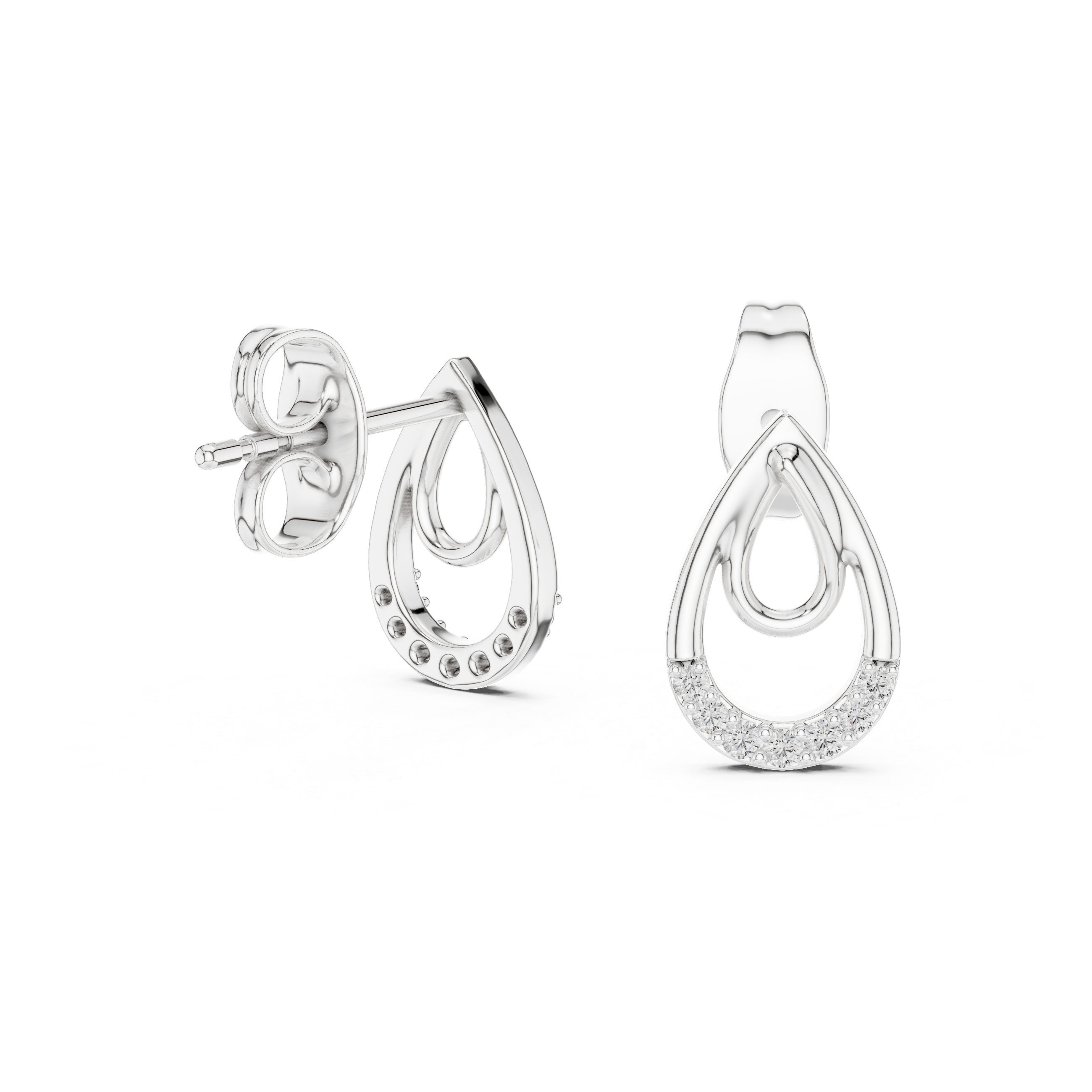 Double Teardrop Pavé Diamond Stud Earrings in Gold