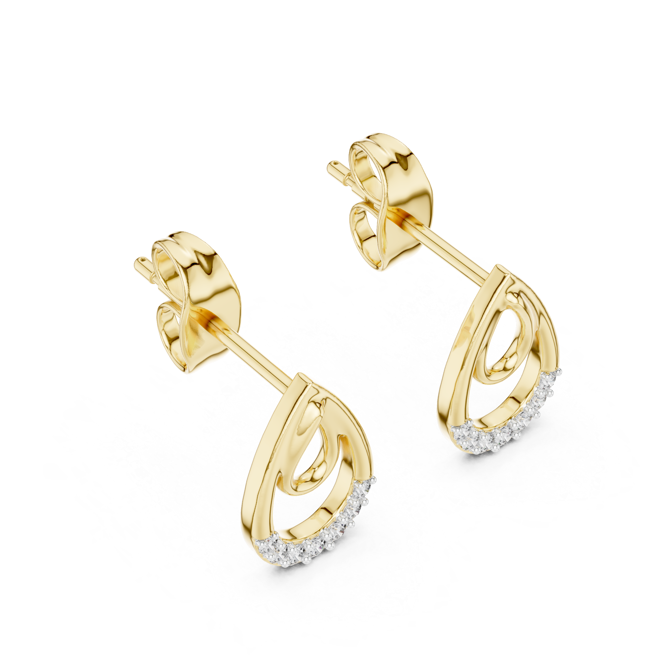 Double Teardrop Pavé Diamond Stud Earrings in Gold