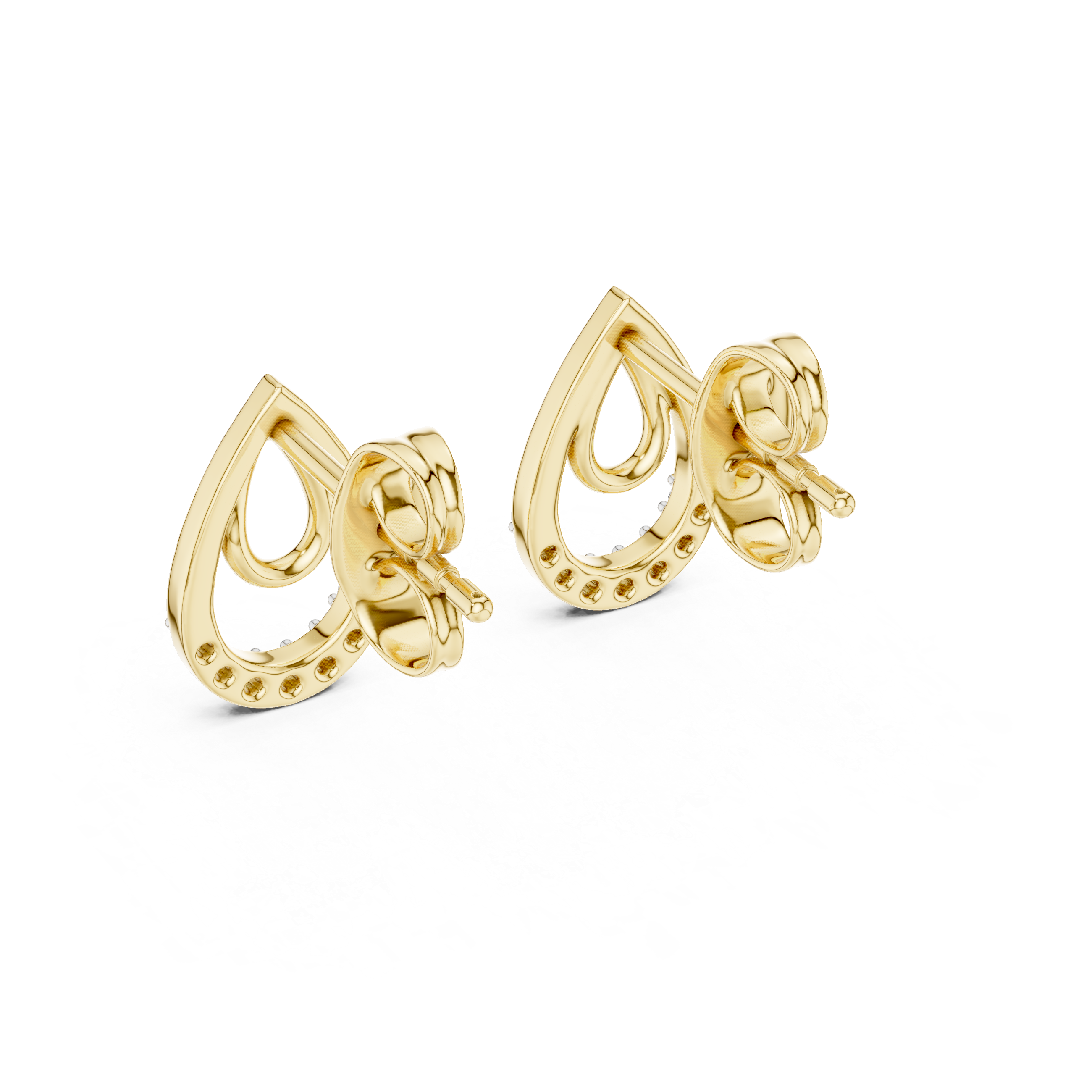 Double Teardrop Pavé Diamond Stud Earrings in Gold