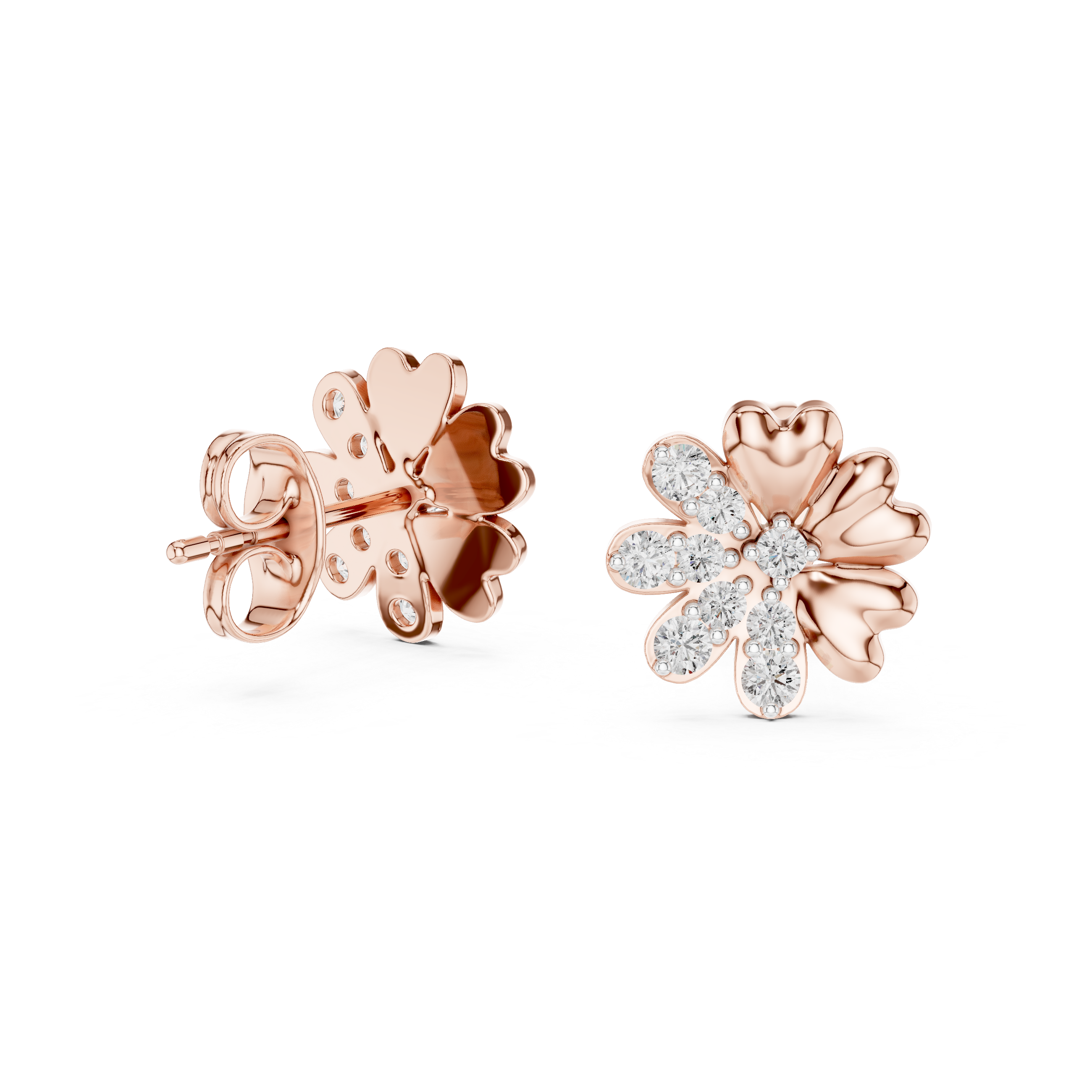 Floral Diamond Cluster Stud Earrings in Gold