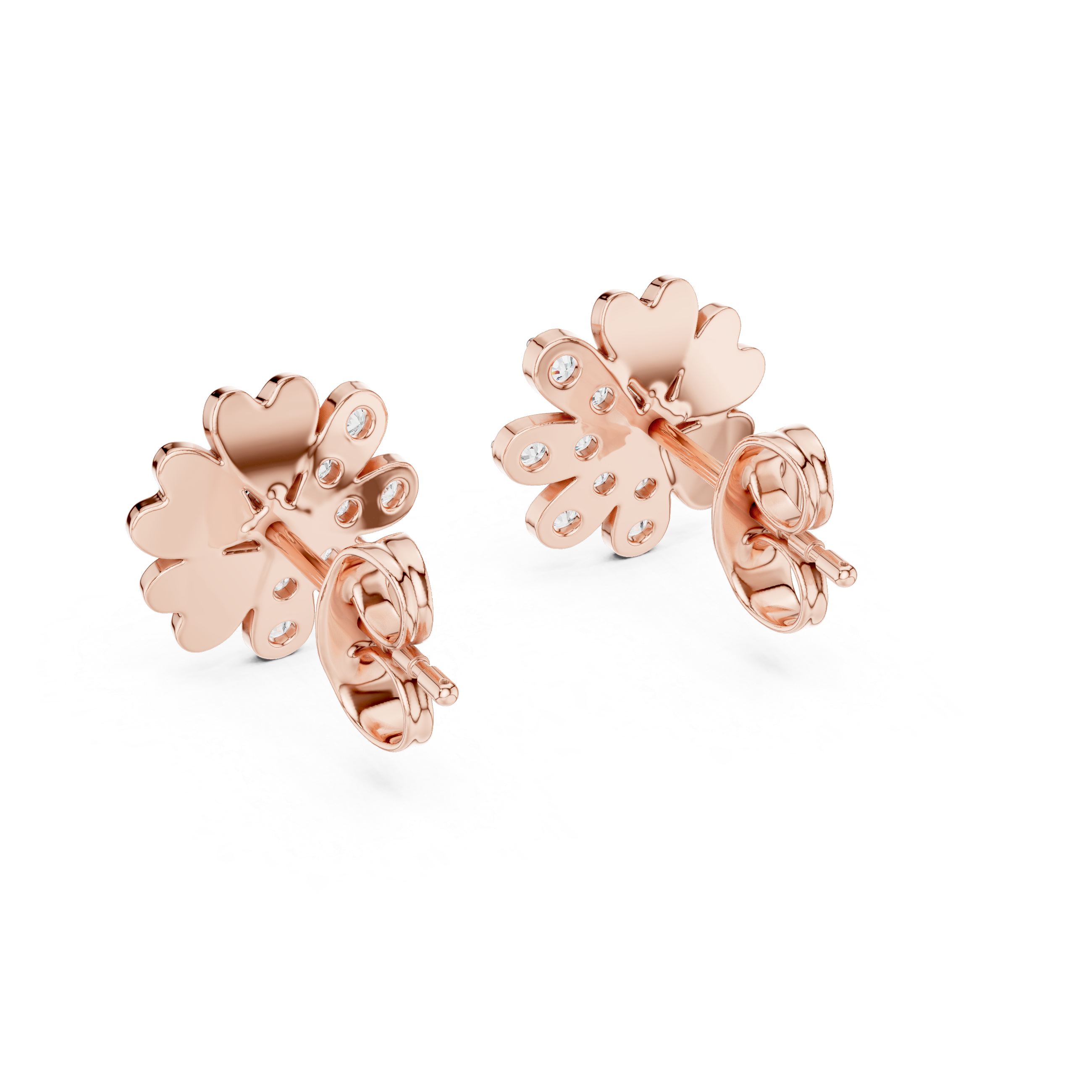 Floral Diamond Cluster Stud Earrings in Gold