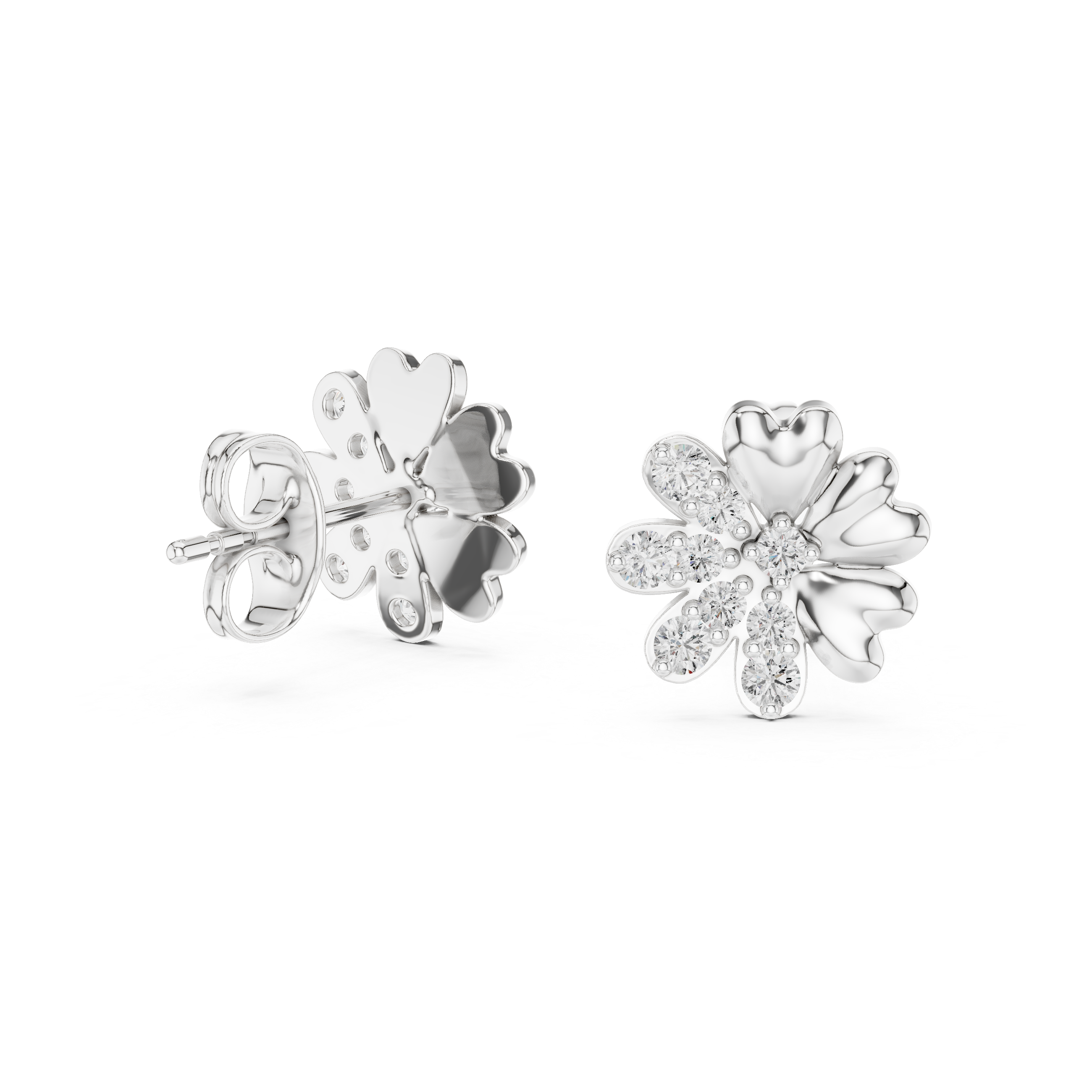 Floral Diamond Cluster Stud Earrings in Gold