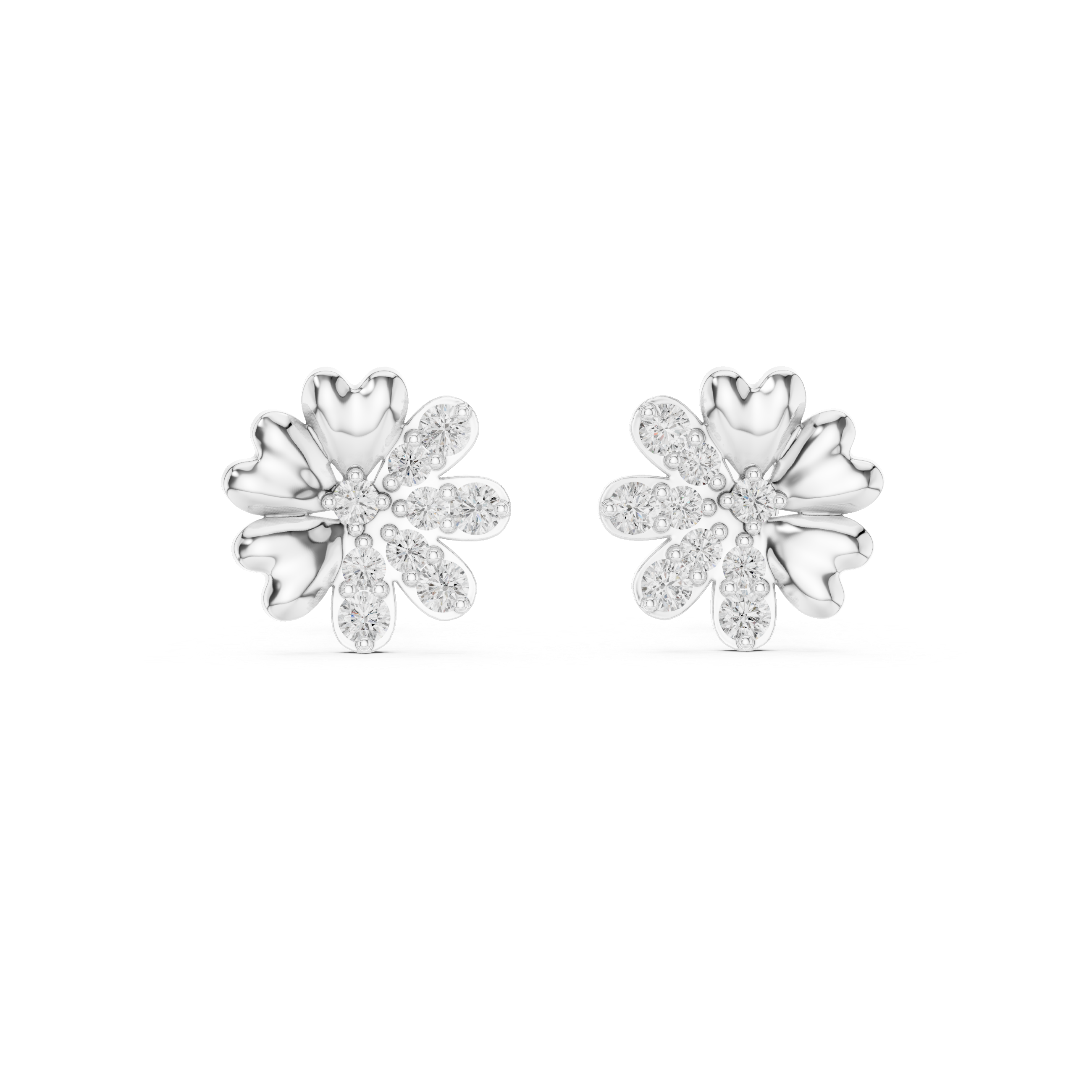 Floral Diamond Cluster Stud Earrings in Gold