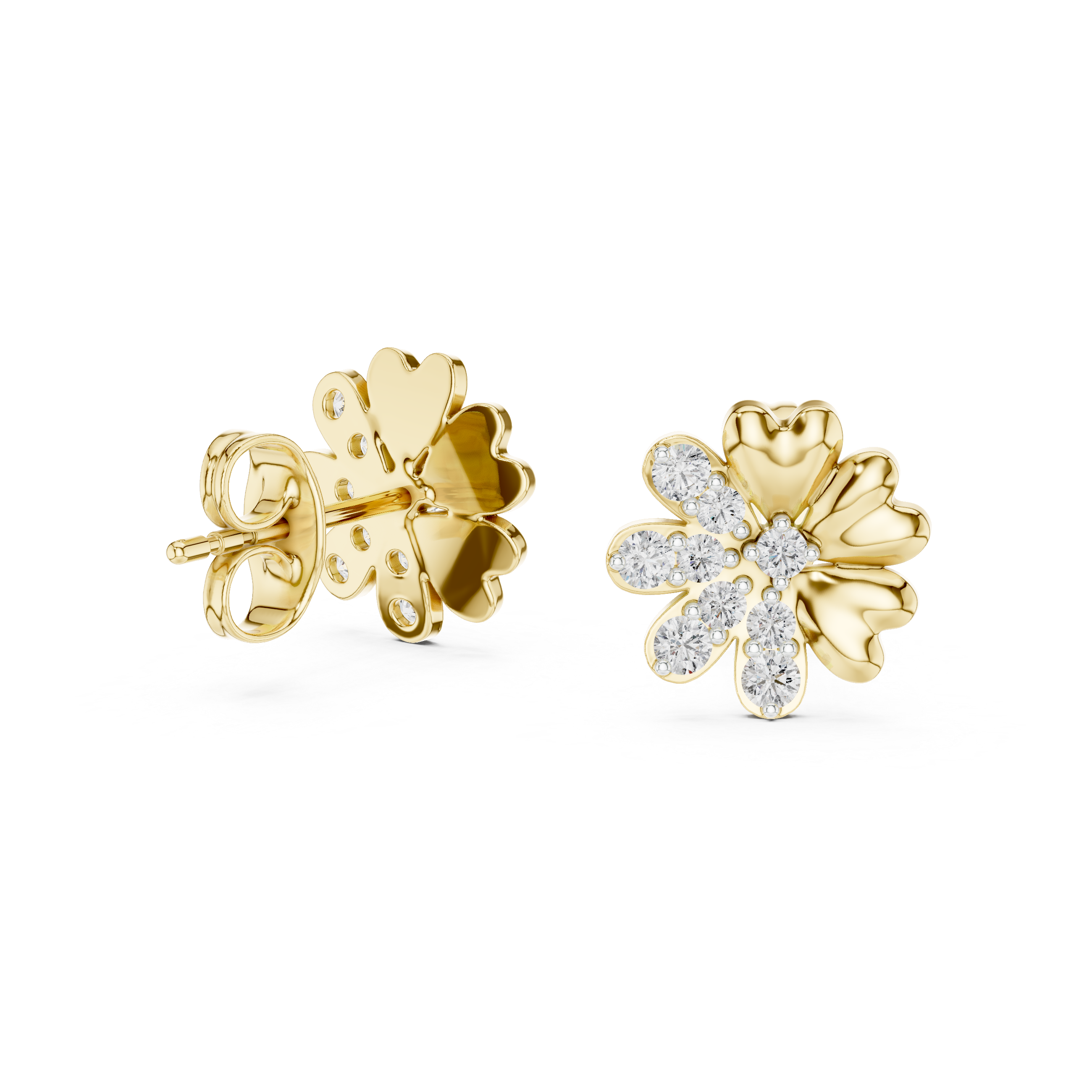 Floral Diamond Cluster Stud Earrings in Gold