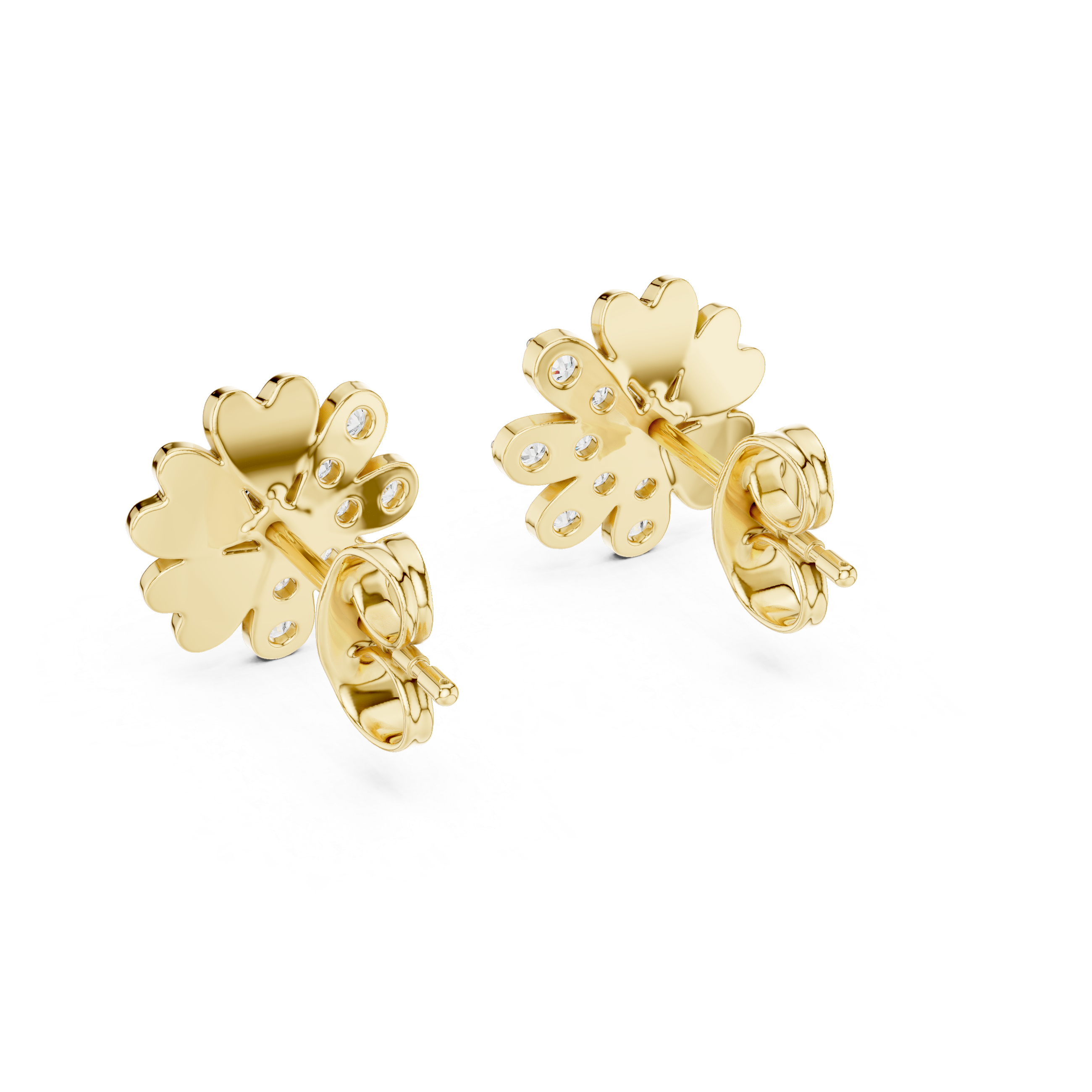Floral Diamond Cluster Stud Earrings in Gold