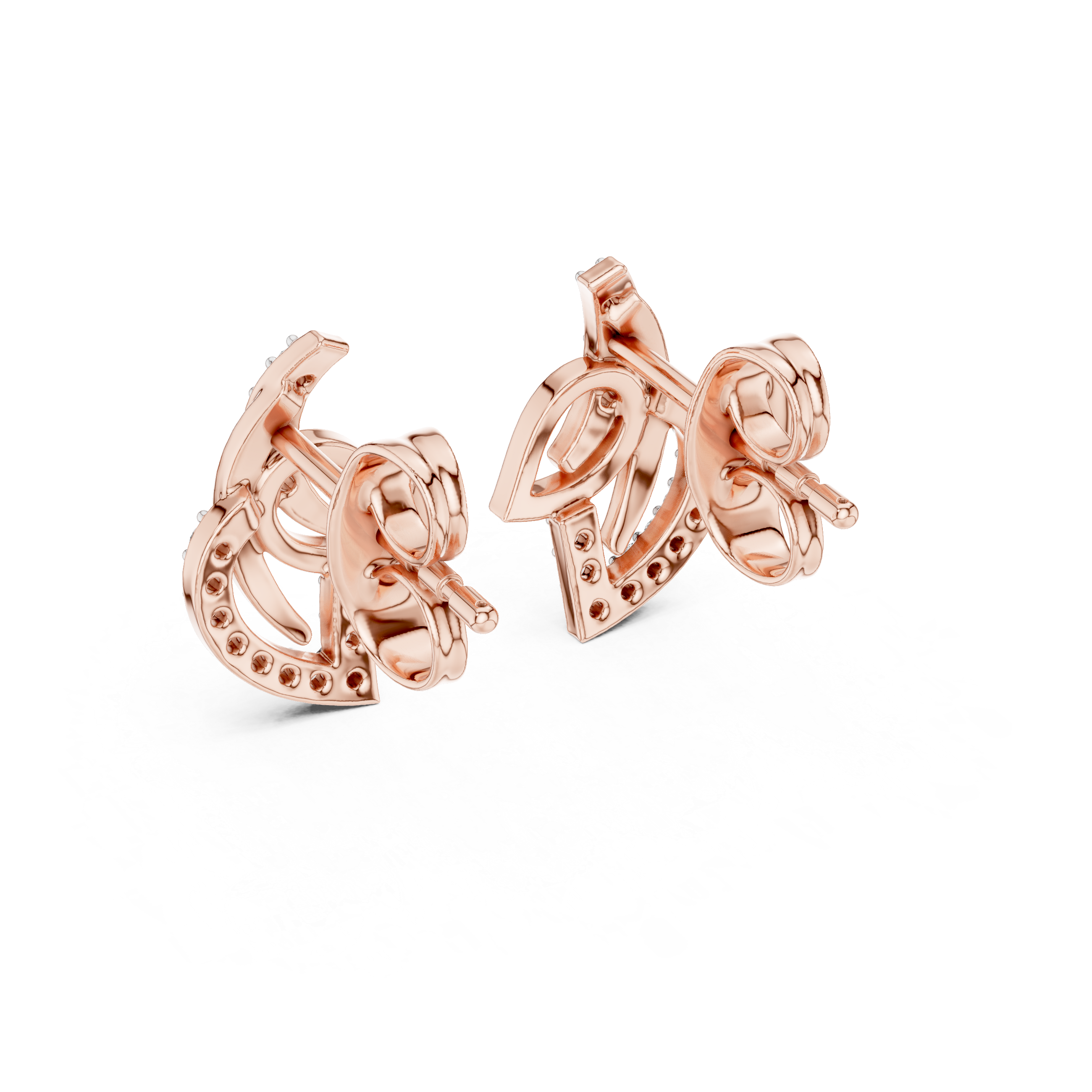 Modern Leaf Curve Diamond Stud Earrings in Gold
