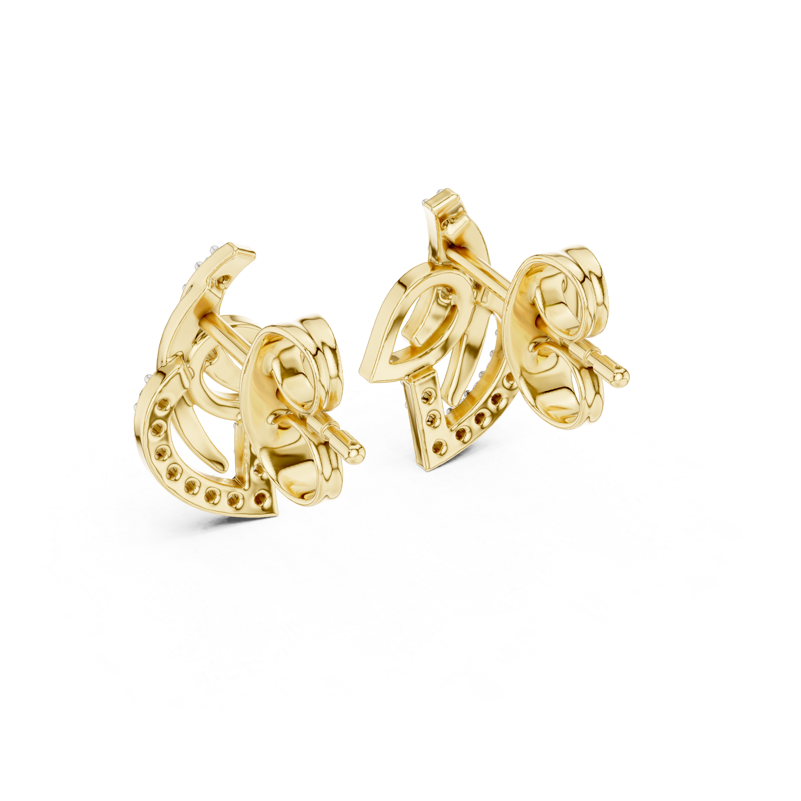 Modern Leaf Curve Diamond Stud Earrings in Gold