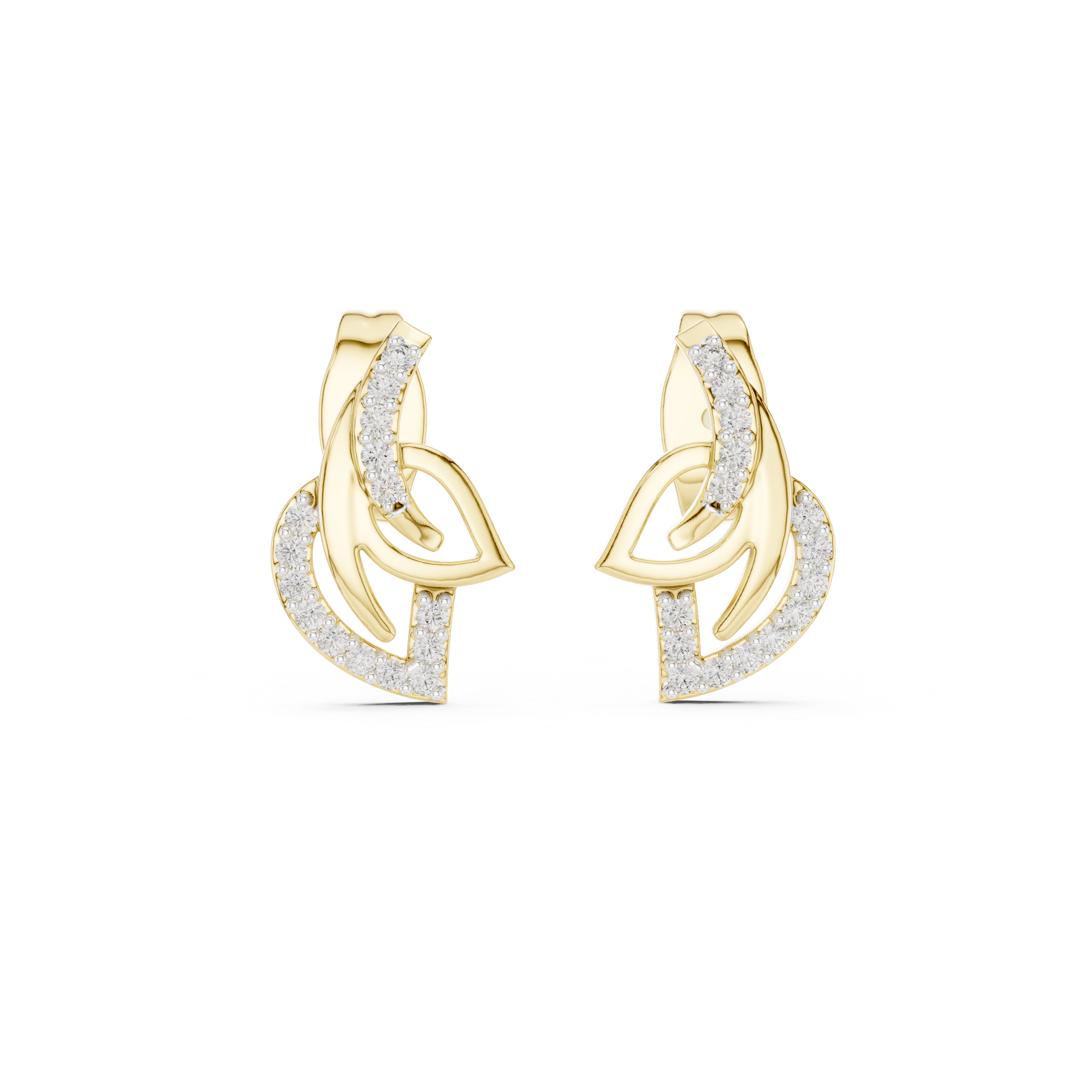 Modern Leaf Curve Diamond Stud Earrings in Gold
