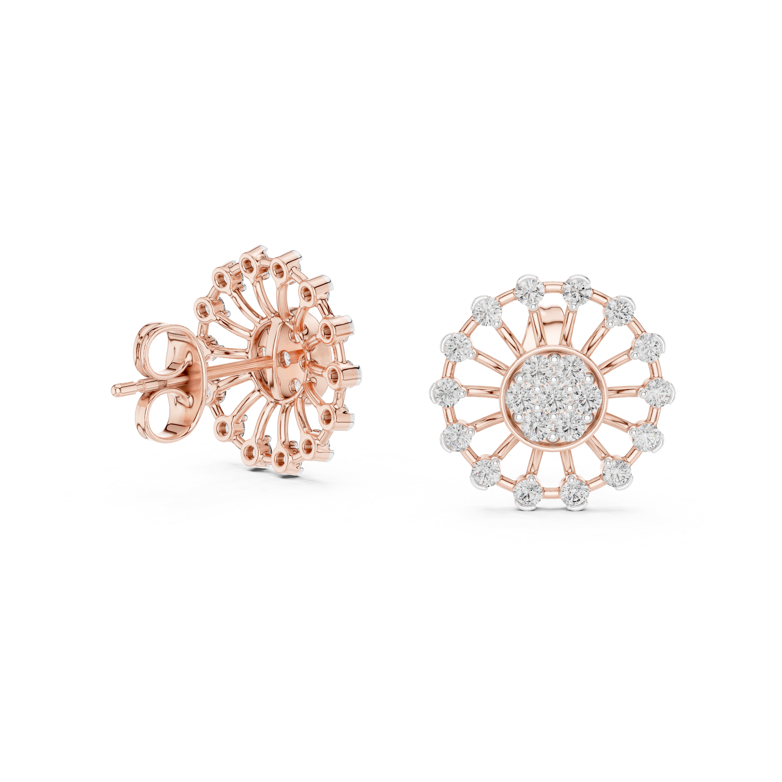 Radiant Sunburst Diamond Stud Earrings in Gold