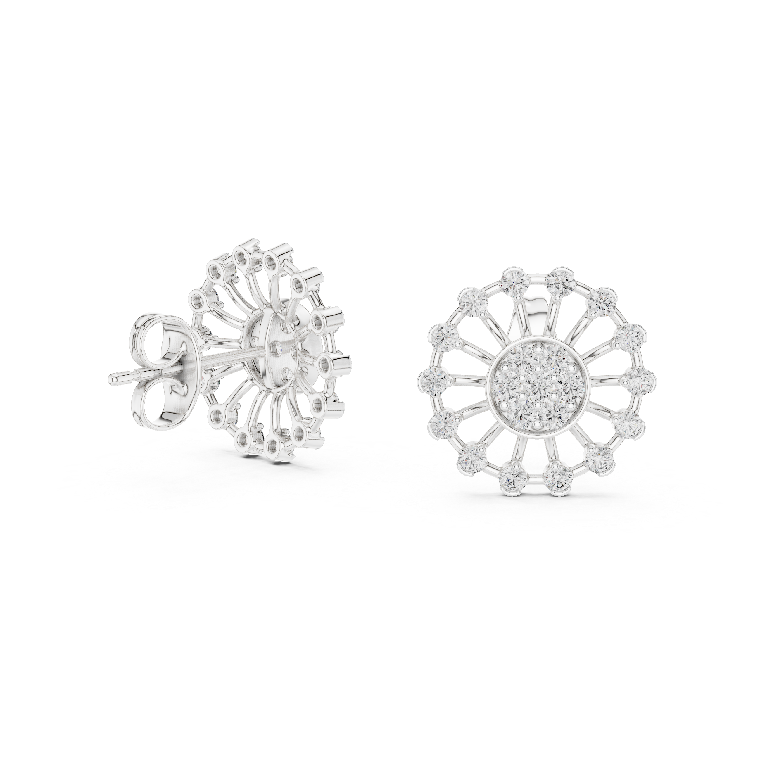 Radiant Sunburst Diamond Stud Earrings in Gold
