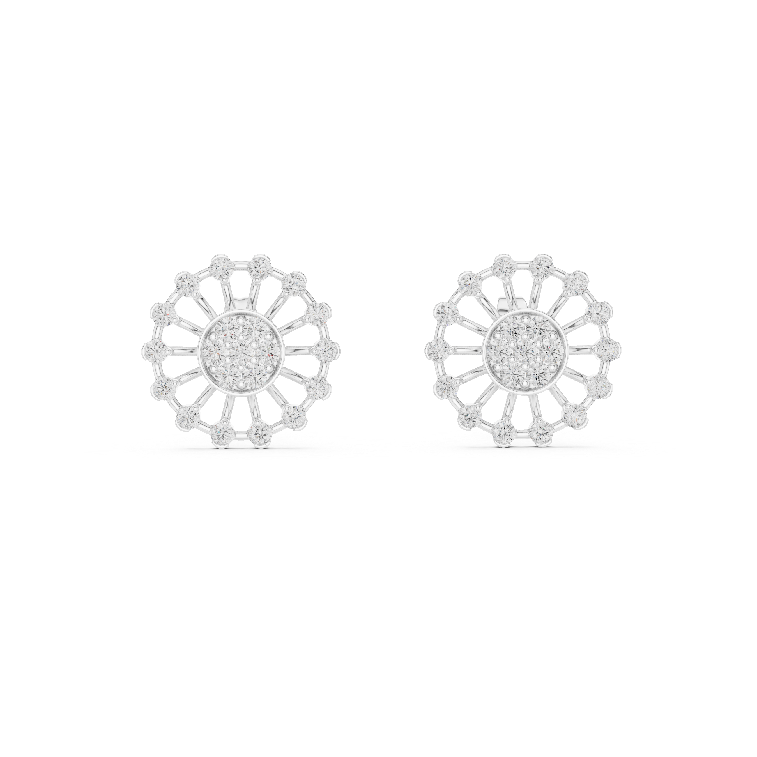 Radiant Sunburst Diamond Stud Earrings in Gold