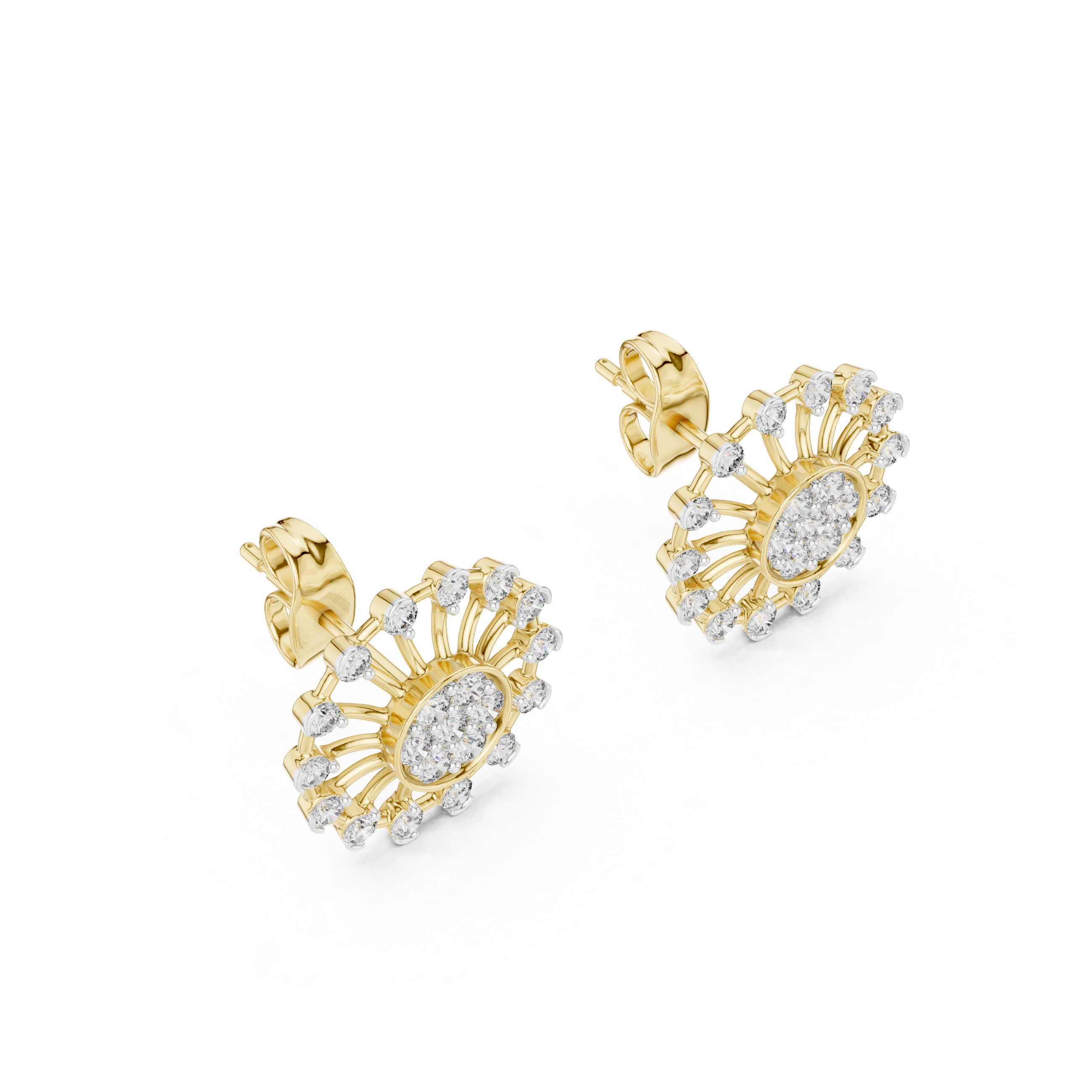 Radiant Sunburst Diamond Stud Earrings in Gold