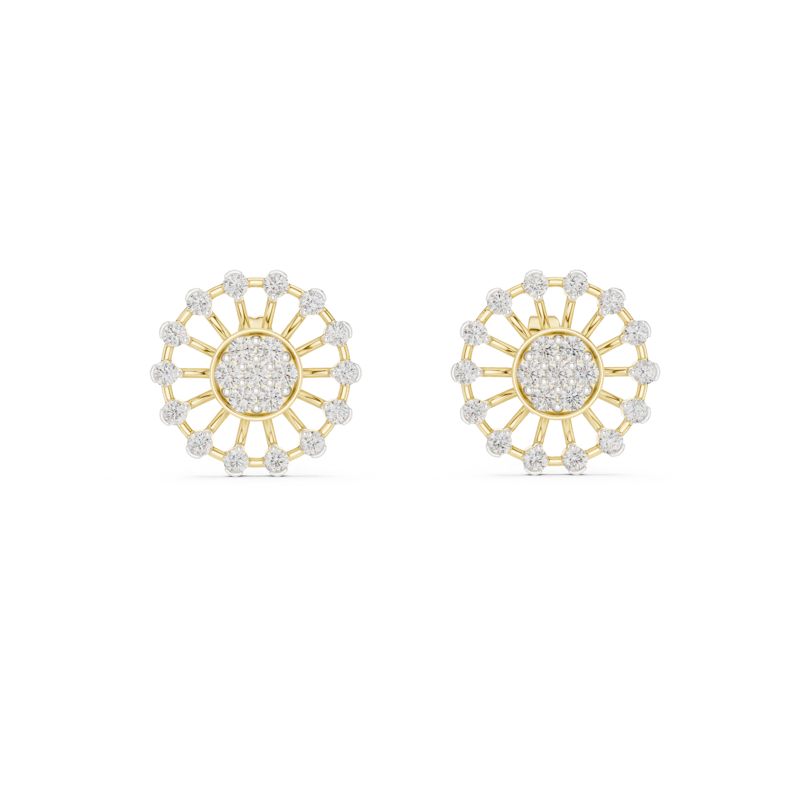 Radiant Sunburst Diamond Stud Earrings in Gold