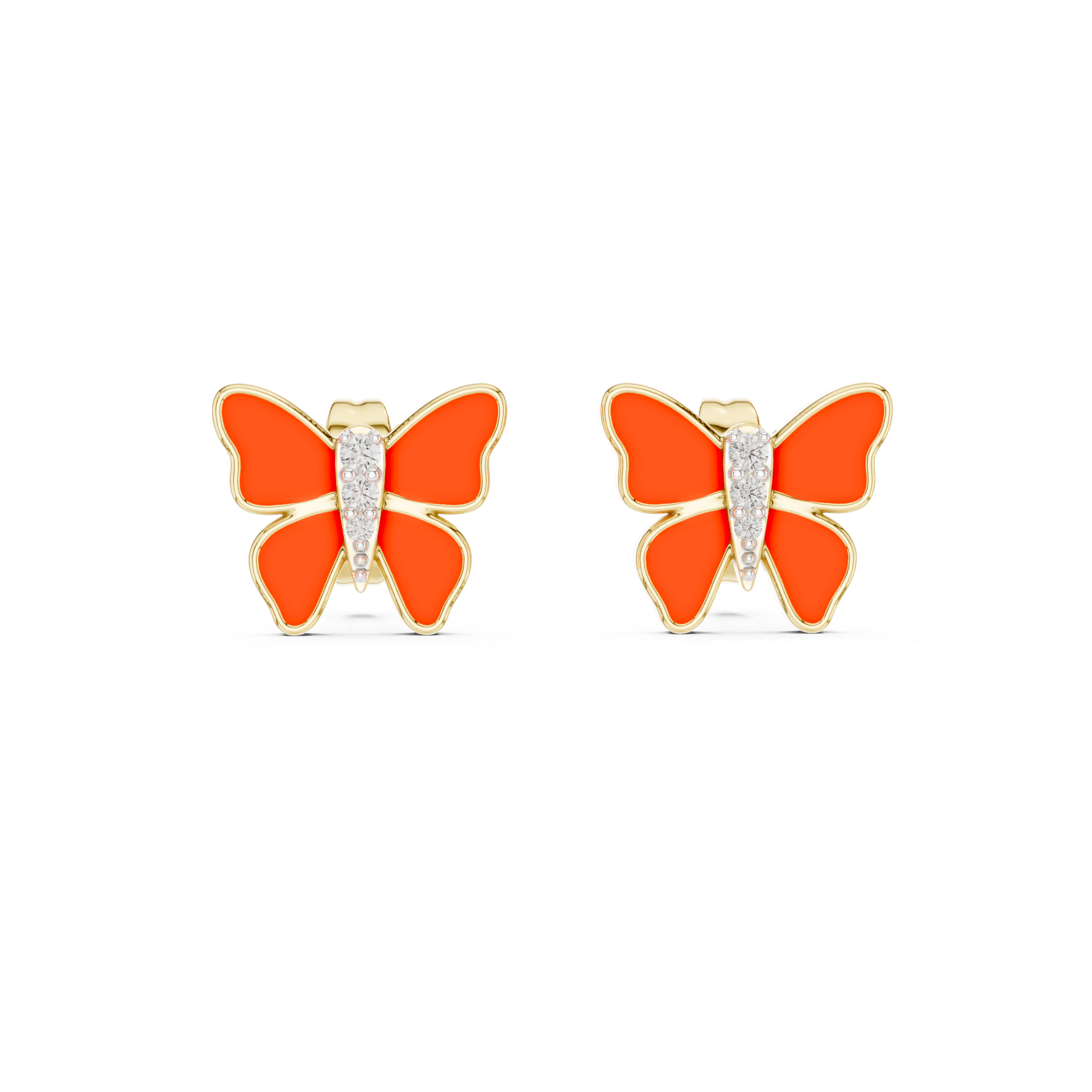 Enamel Butterfly Diamond Stud Earrings in Gold