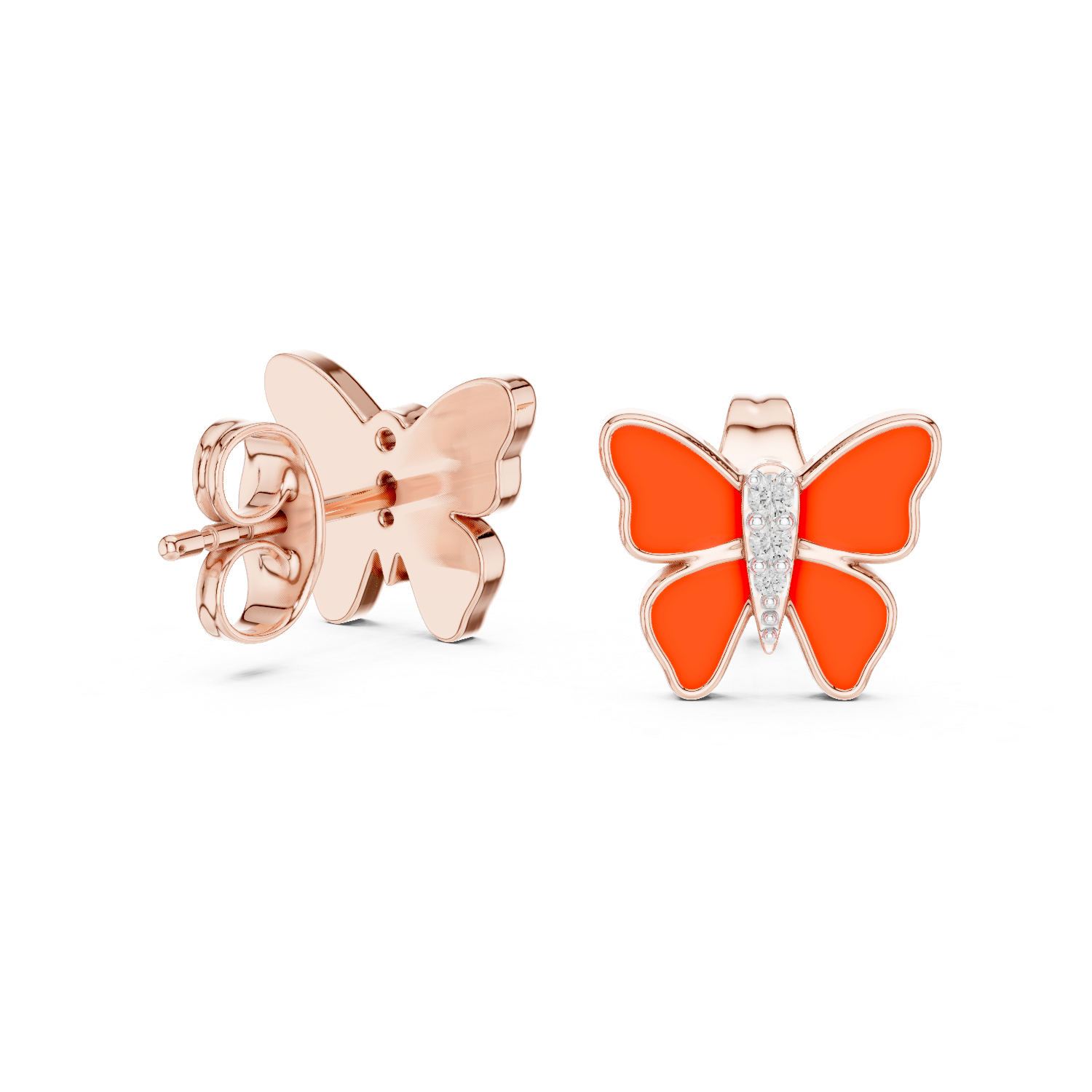Enamel Butterfly Diamond Stud Earrings in Gold