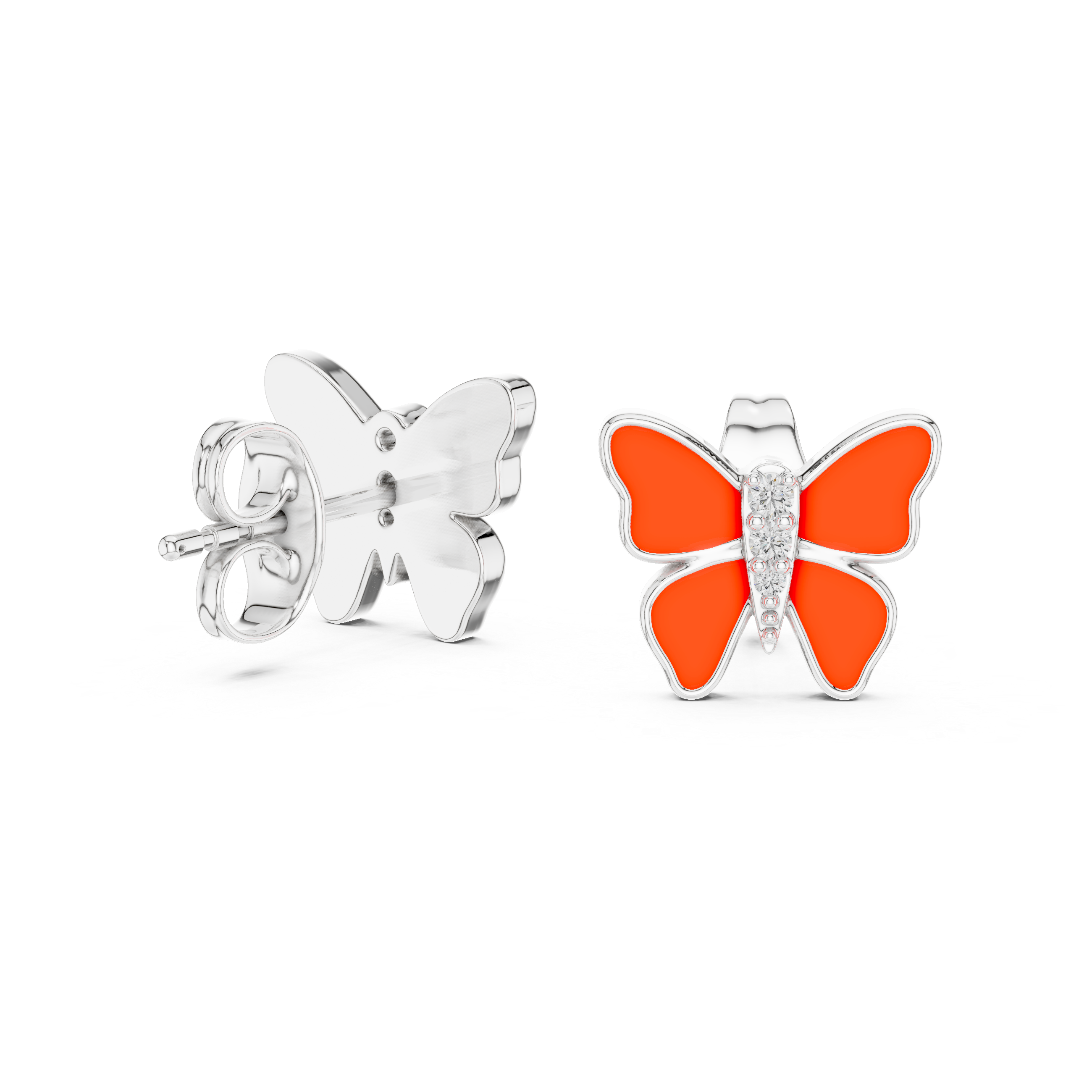 Enamel Butterfly Diamond Stud Earrings in Gold