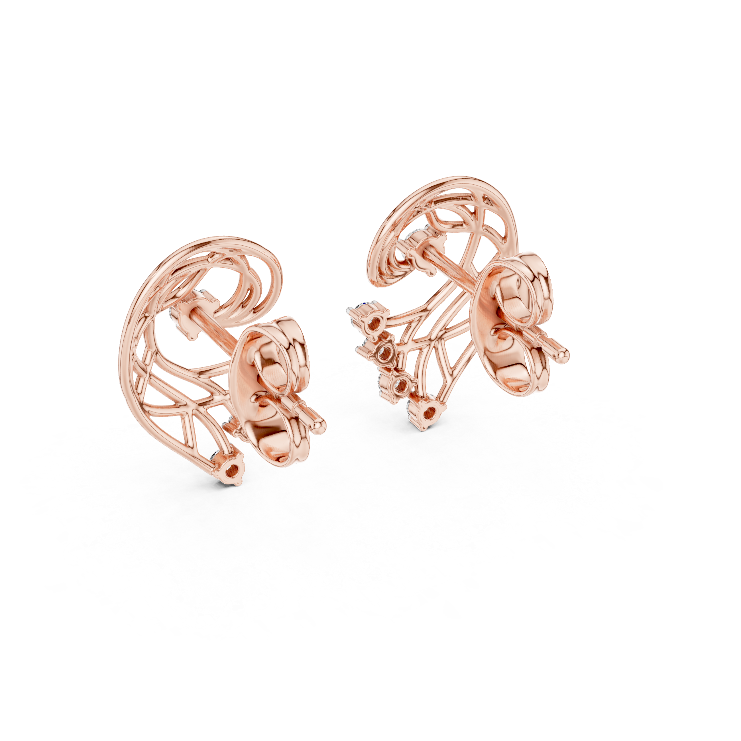 Abstract Swirl Diamond Stud Earrings with Openwork Gold Design