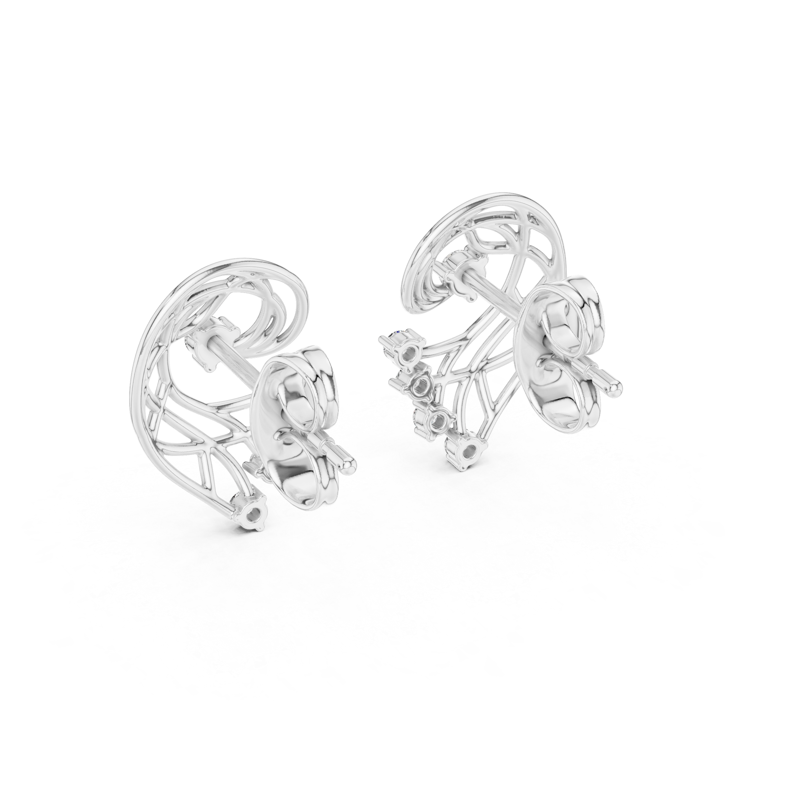 Abstract Swirl Diamond Stud Earrings with Openwork Gold Design
