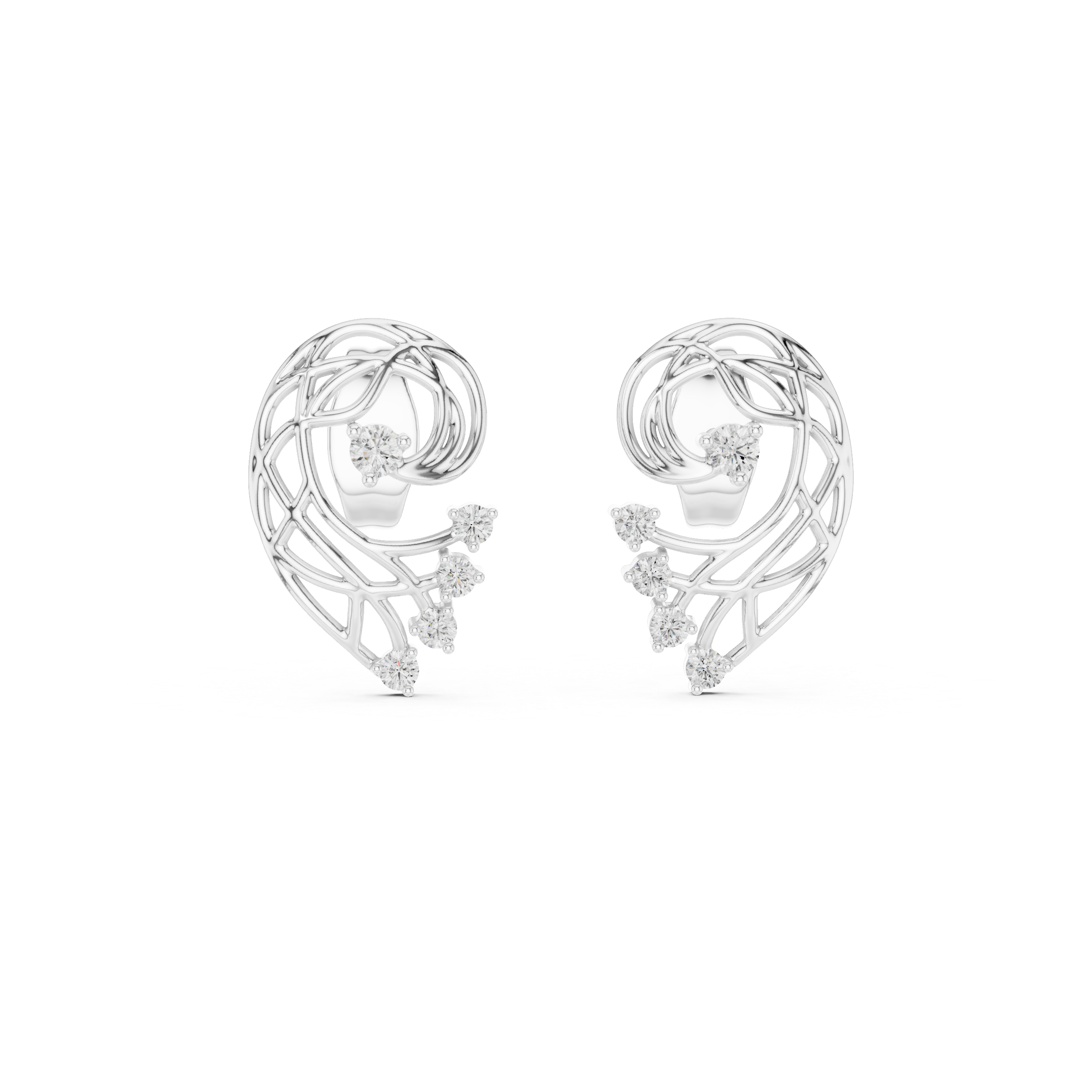 Abstract Swirl Diamond Stud Earrings with Openwork Gold Design