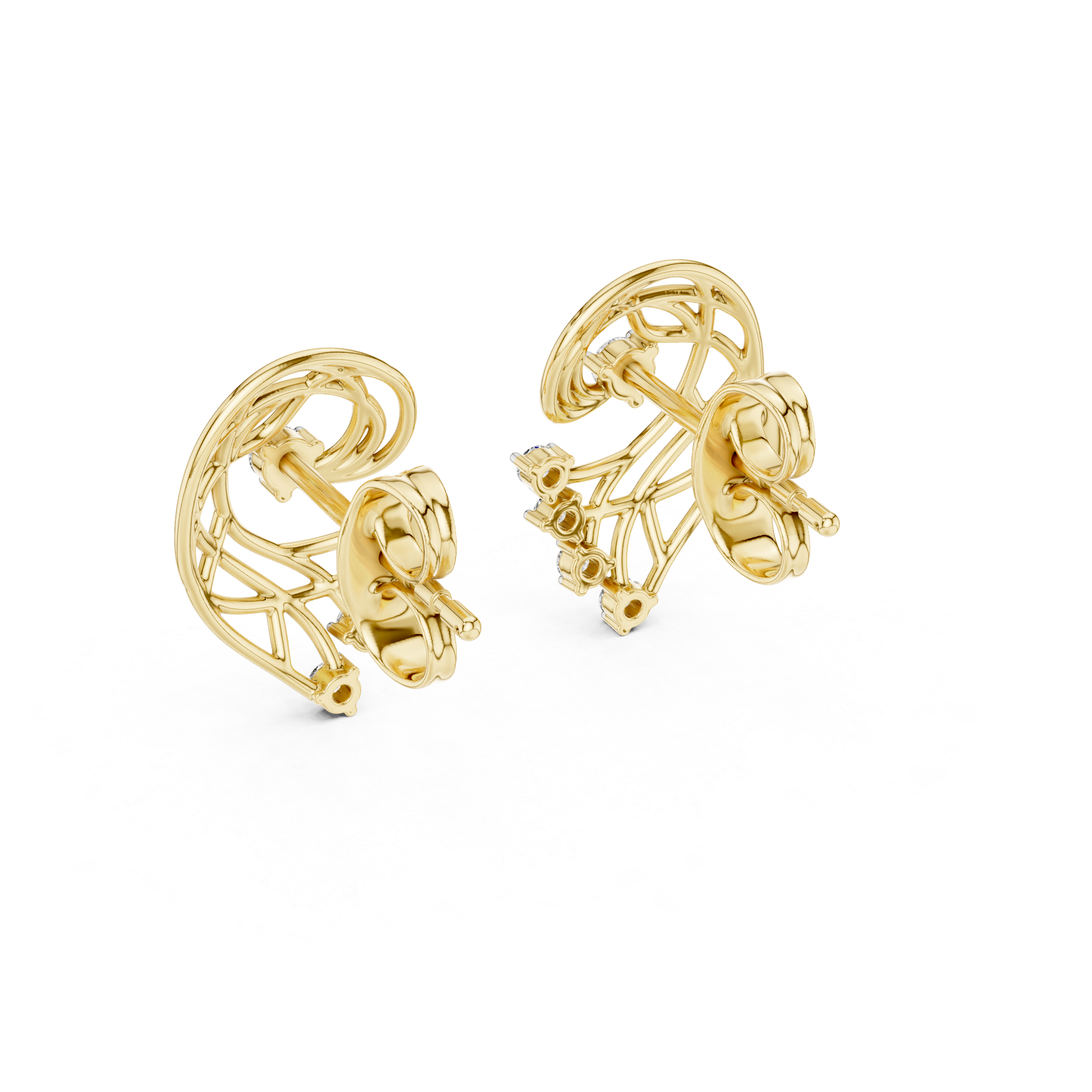 Abstract Swirl Diamond Stud Earrings with Openwork Gold Design