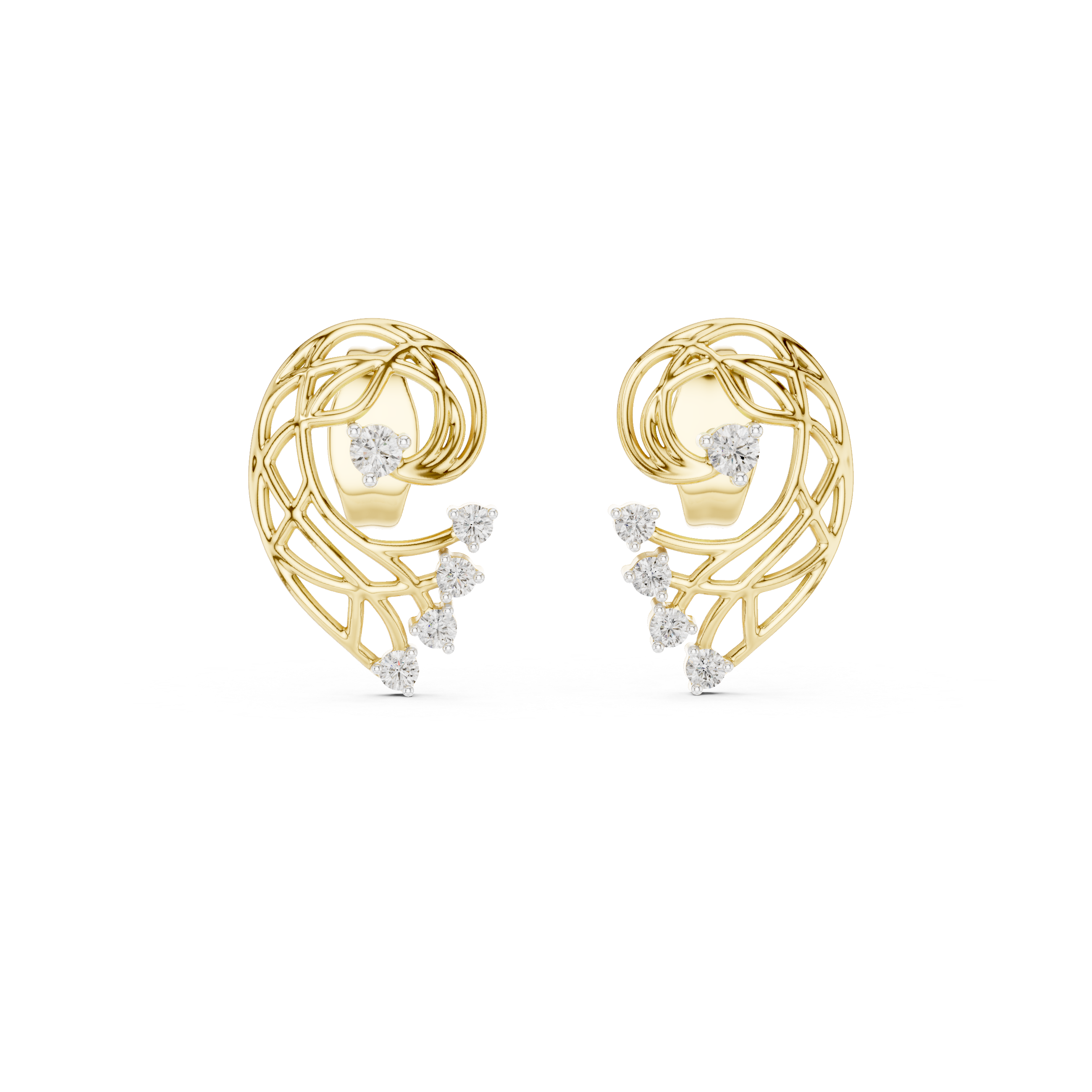 Abstract Swirl Diamond Stud Earrings with Openwork Gold Design