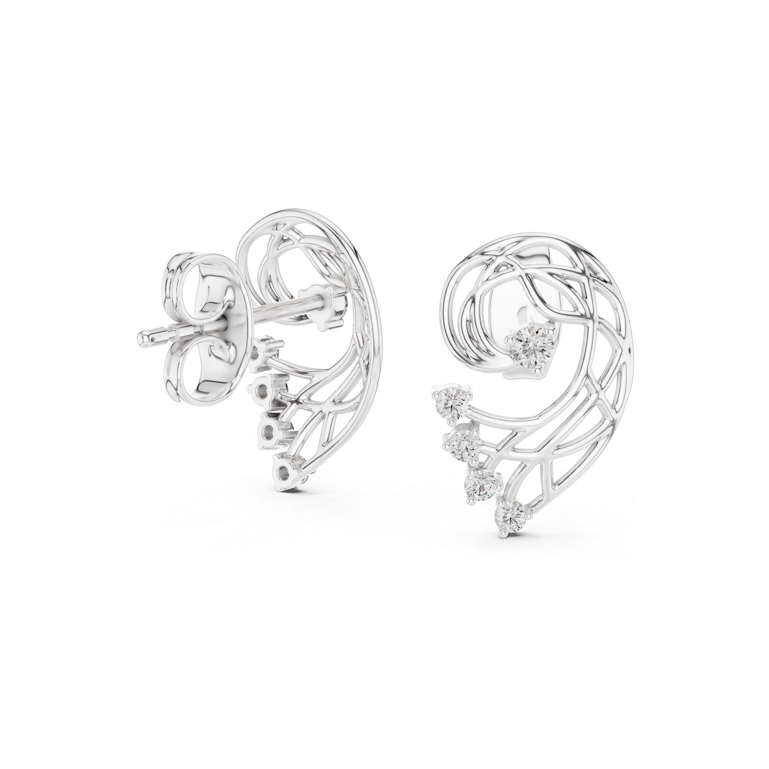 Abstract Swirl Diamond Stud Earrings with Openwork Gold Design