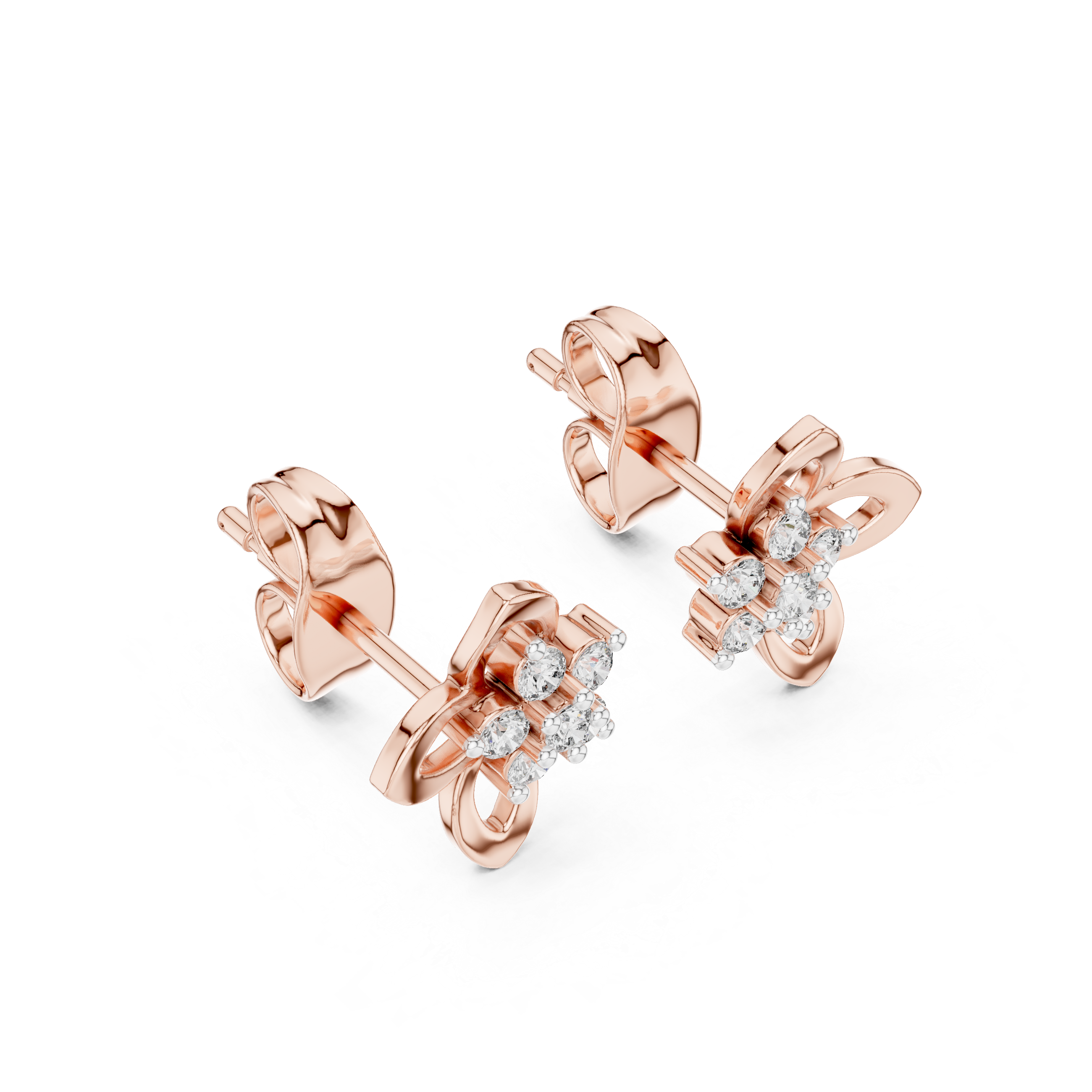 Floral Cluster Diamond Stud Earrings with Open Petal Gold Design