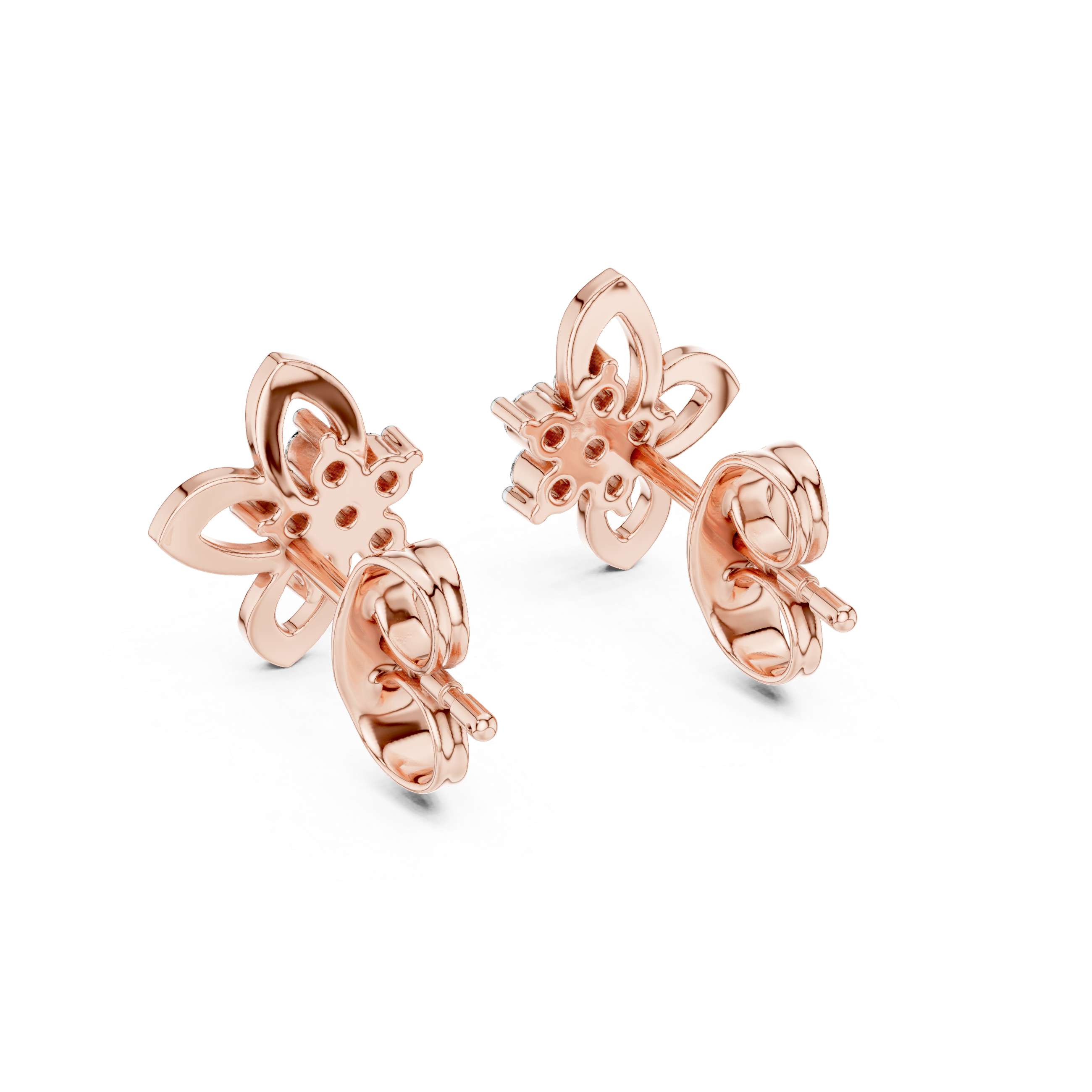 Floral Cluster Diamond Stud Earrings with Open Petal Gold Design