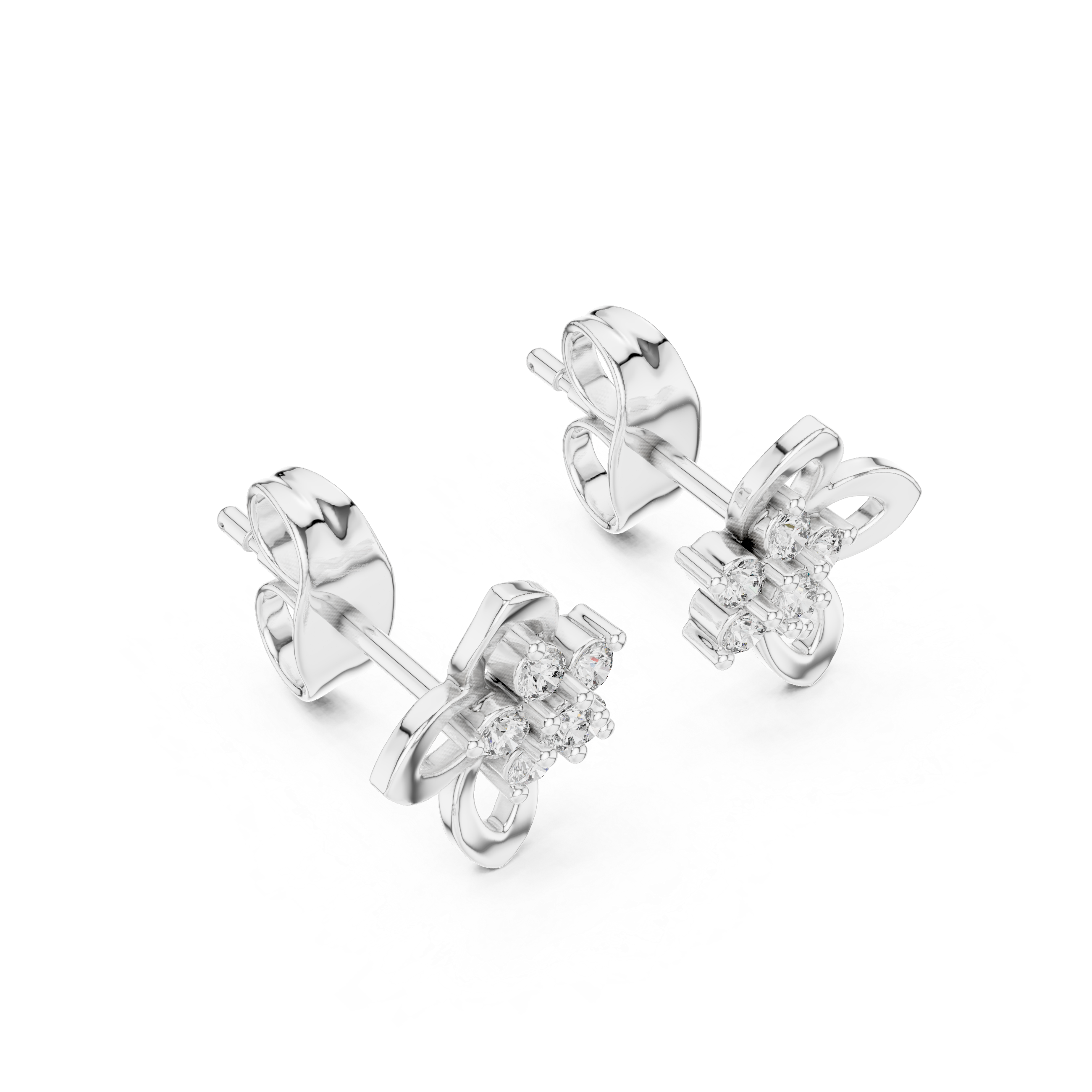 Floral Cluster Diamond Stud Earrings with Open Petal Gold Design