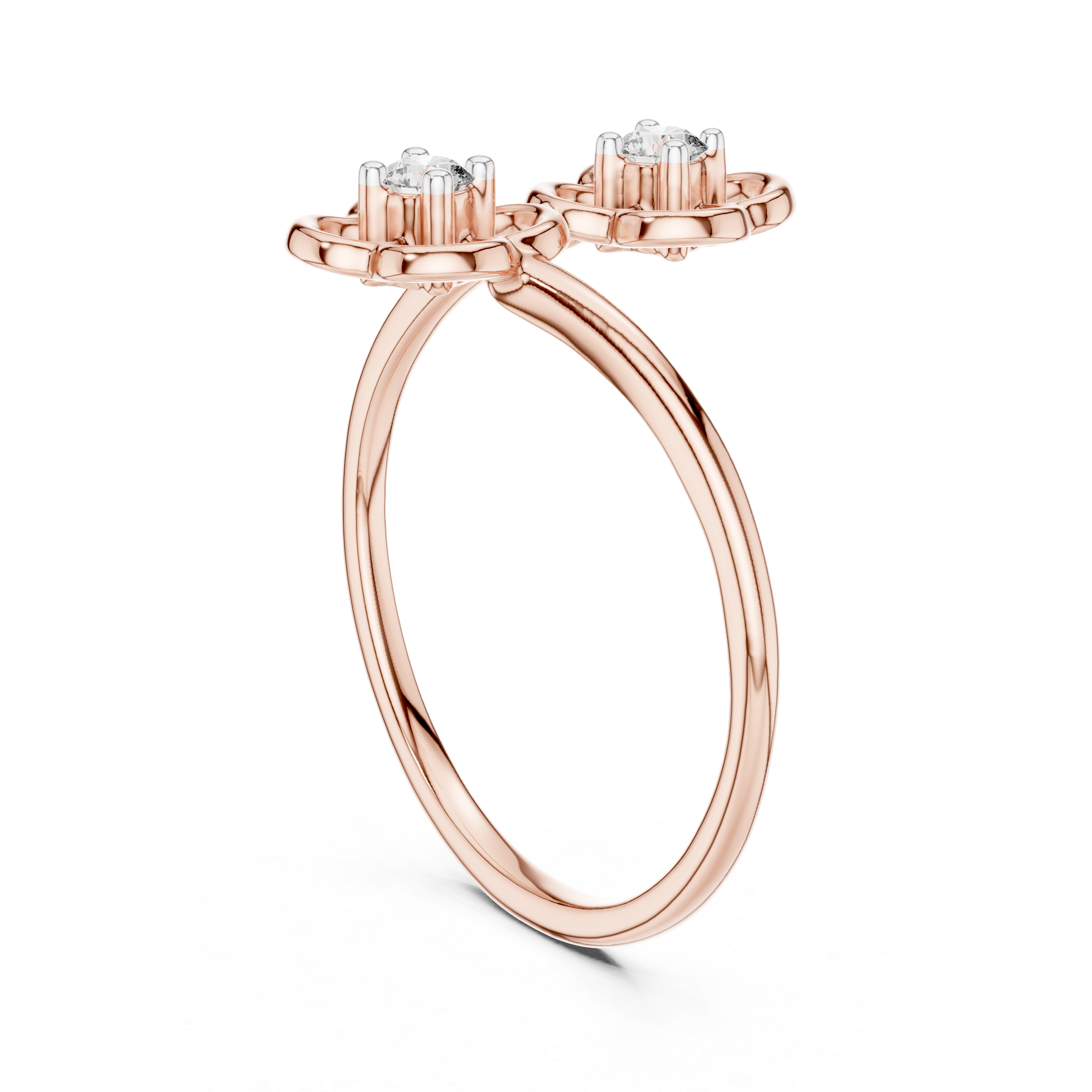 Double Floral Diamond Open Ring