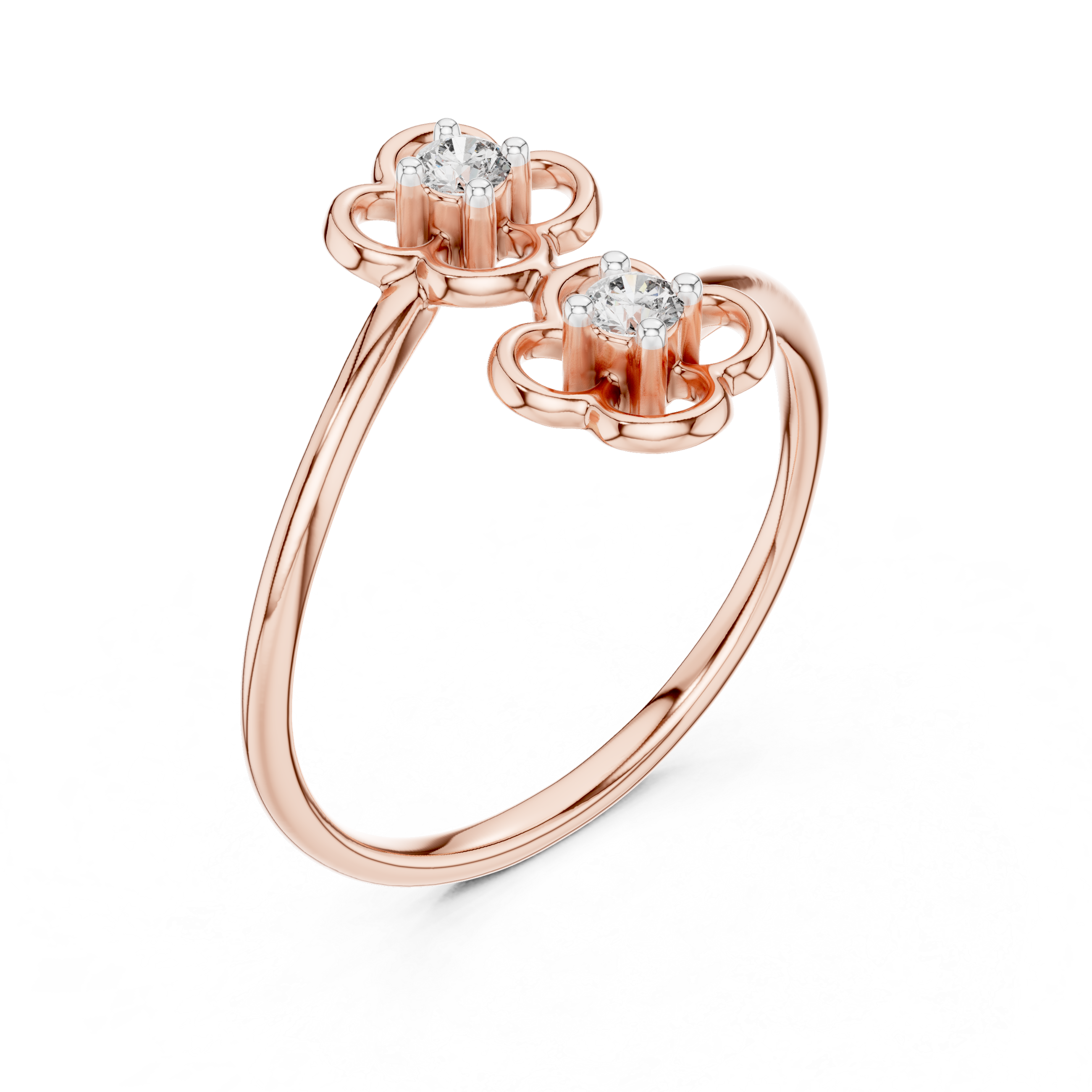 Double Floral Diamond Open Ring