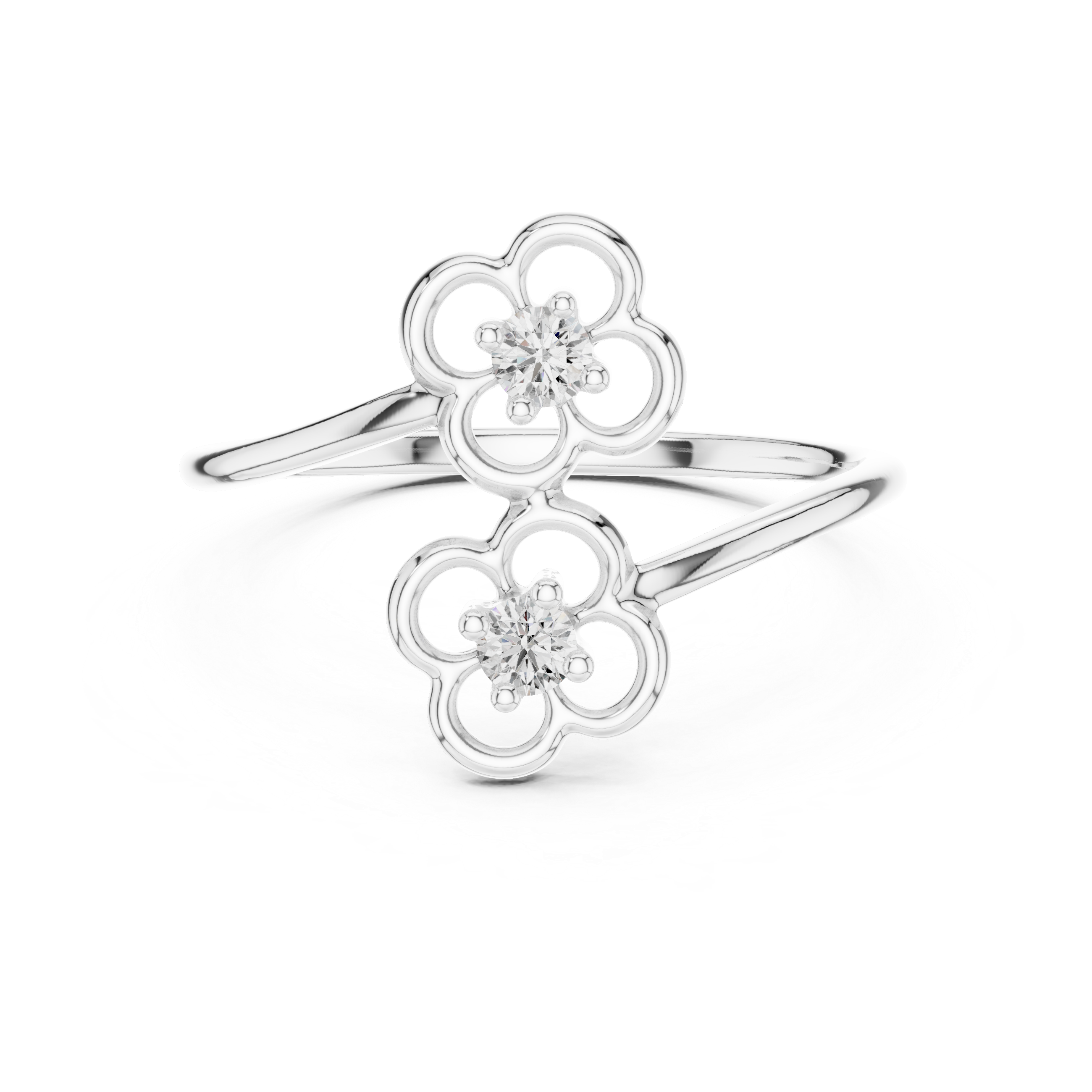 Double Floral Diamond Open Ring