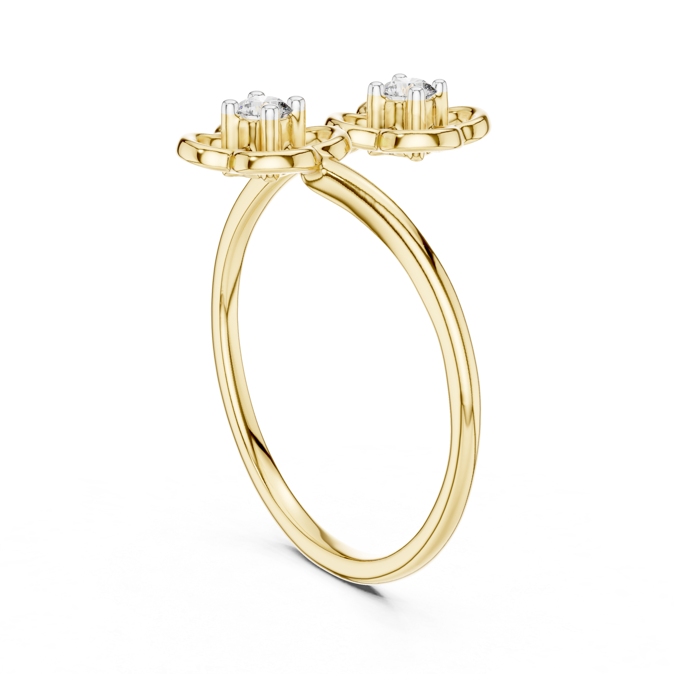 Double Floral Diamond Open Ring