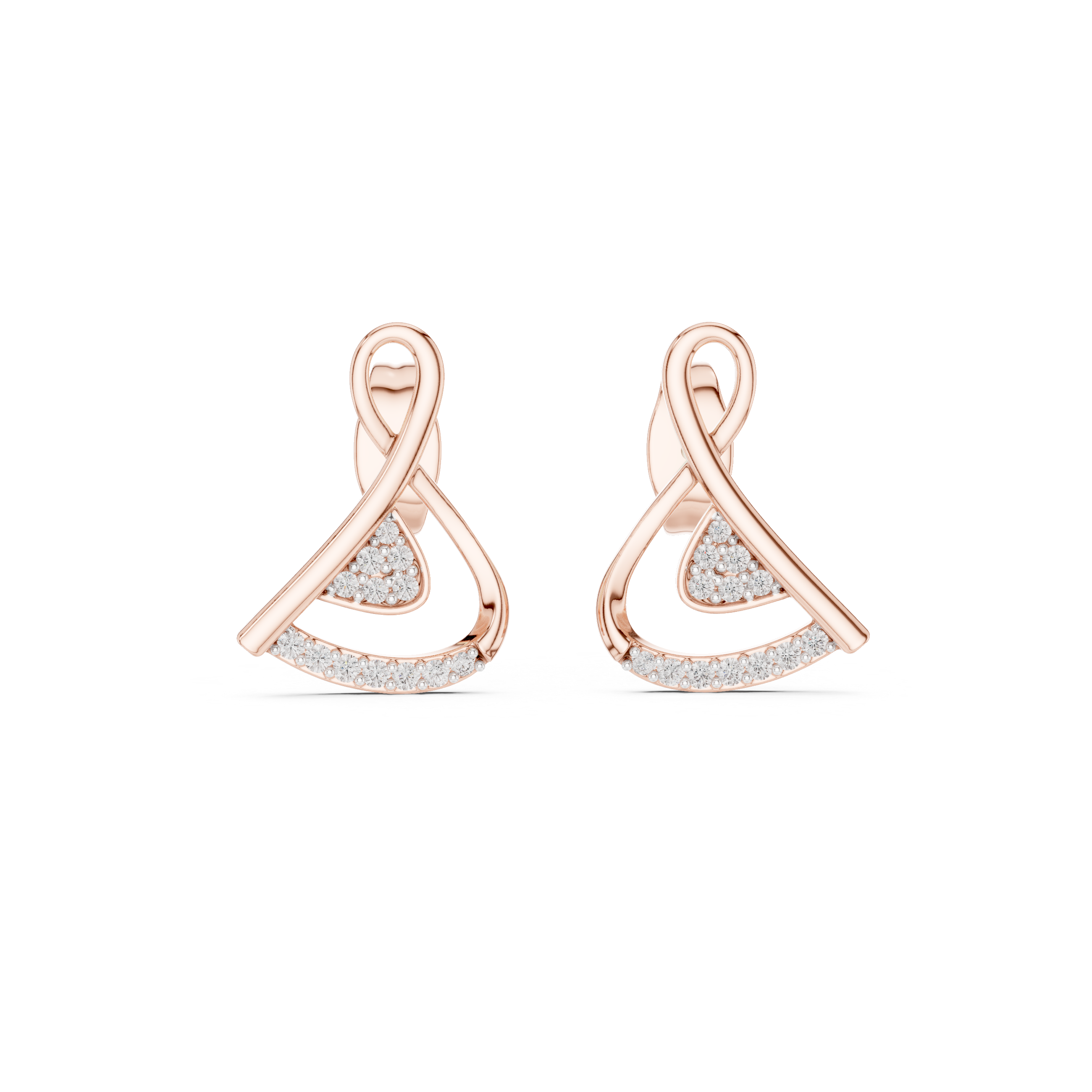 Twisted Ribbon Diamond Stud Earrings with Pavé Curve Accent