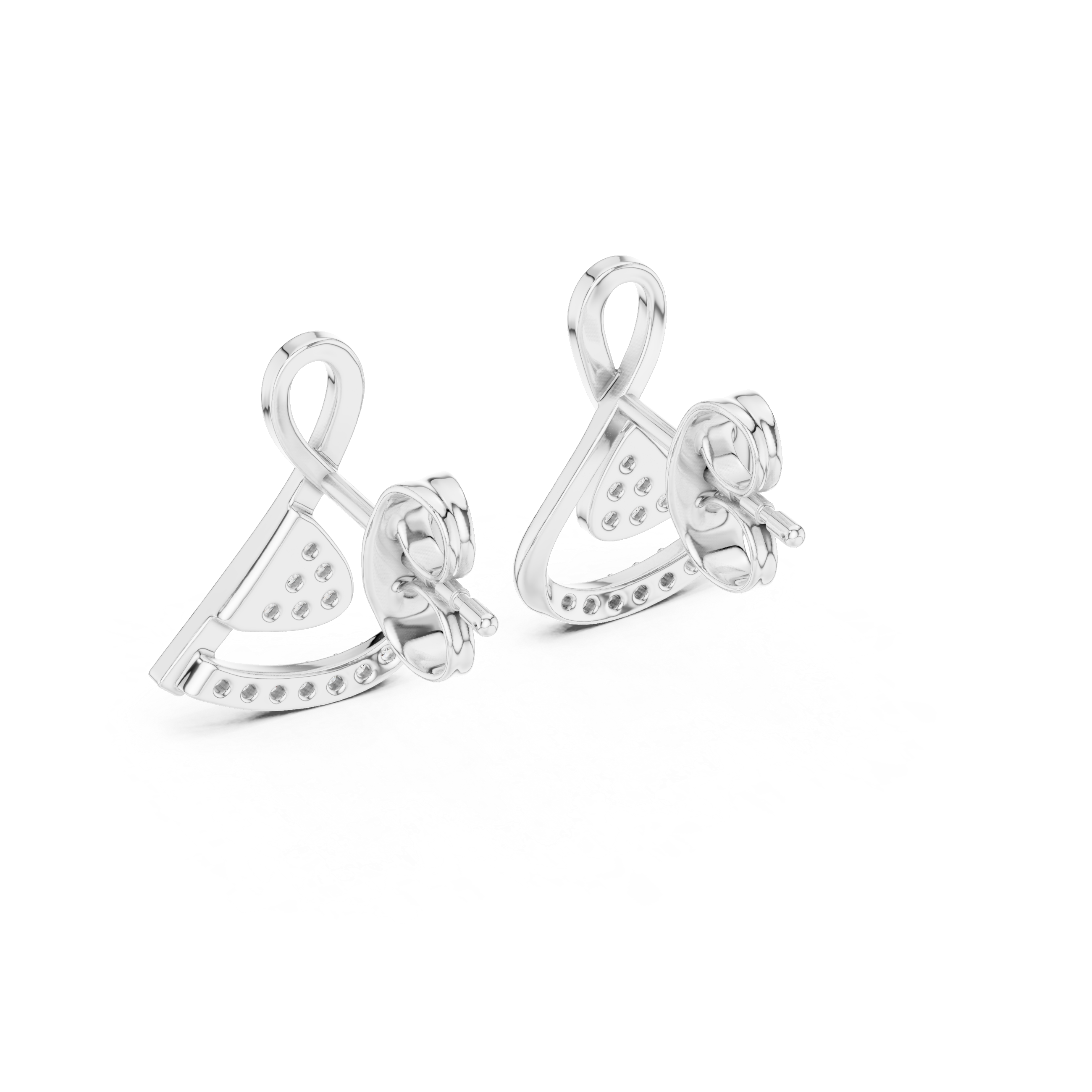 Twisted Ribbon Diamond Stud Earrings with Pavé Curve Accent
