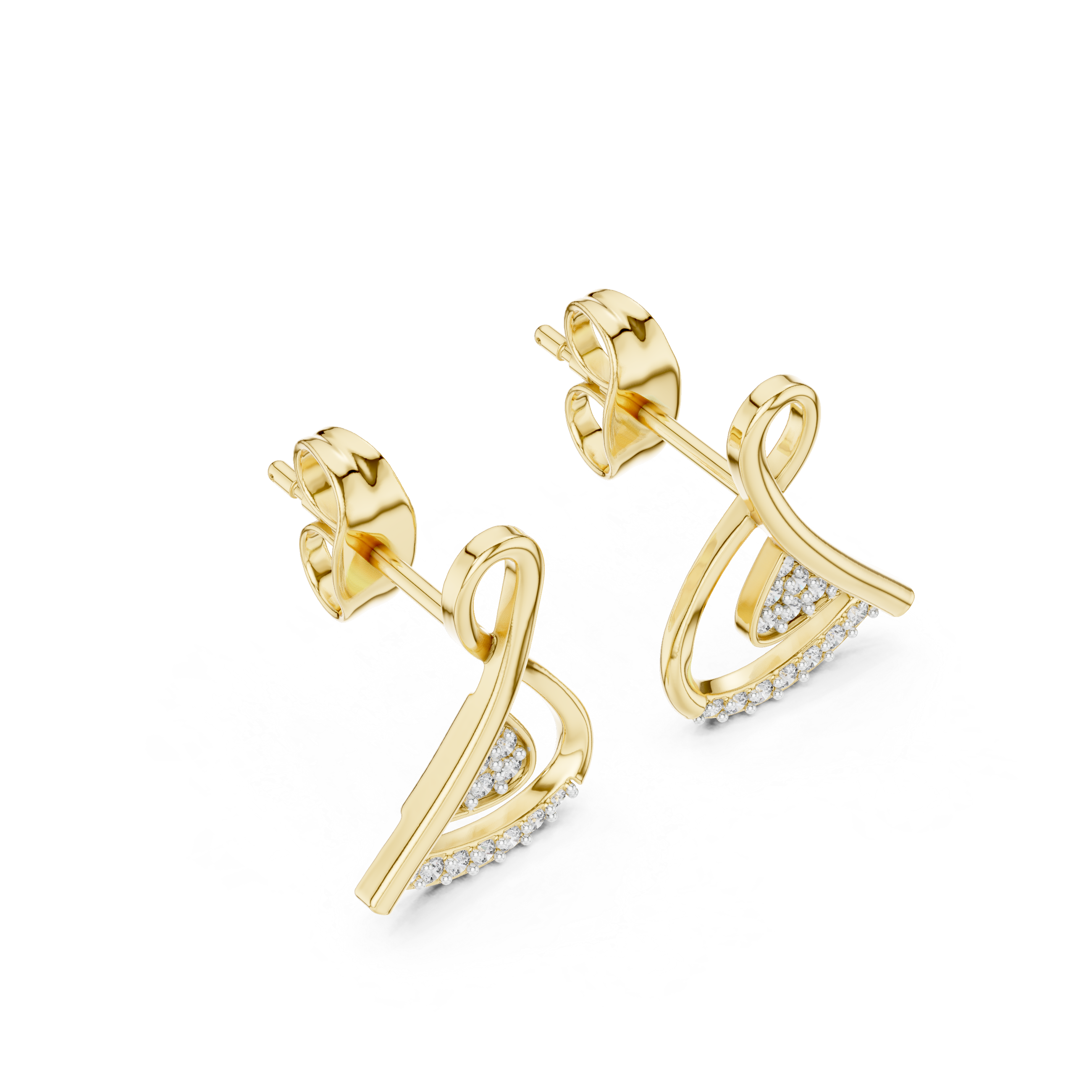 Twisted Ribbon Diamond Stud Earrings with Pavé Curve Accent