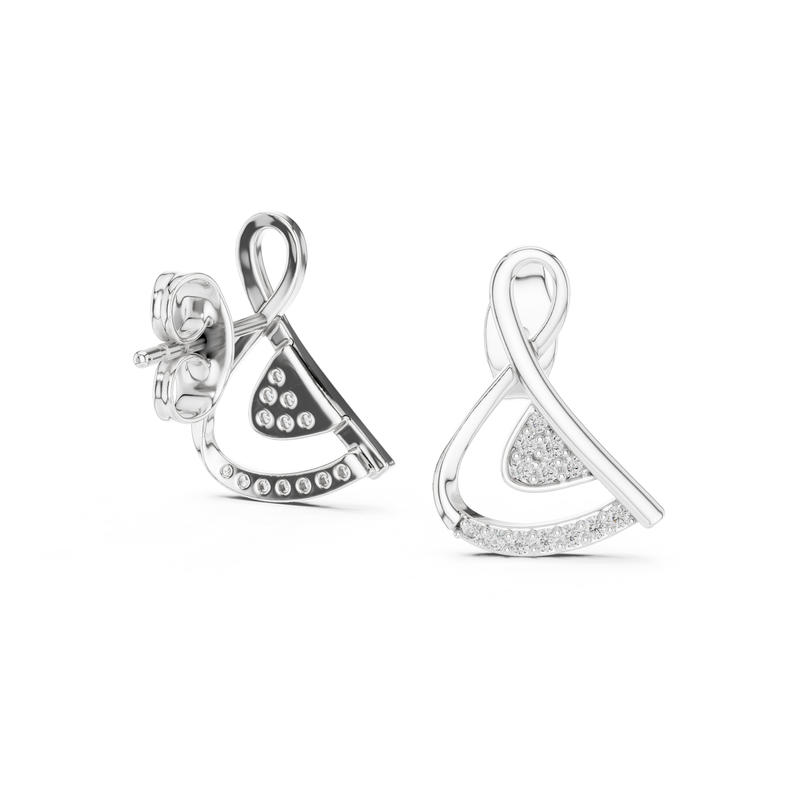 Twisted Ribbon Diamond Stud Earrings with Pavé Curve Accent
