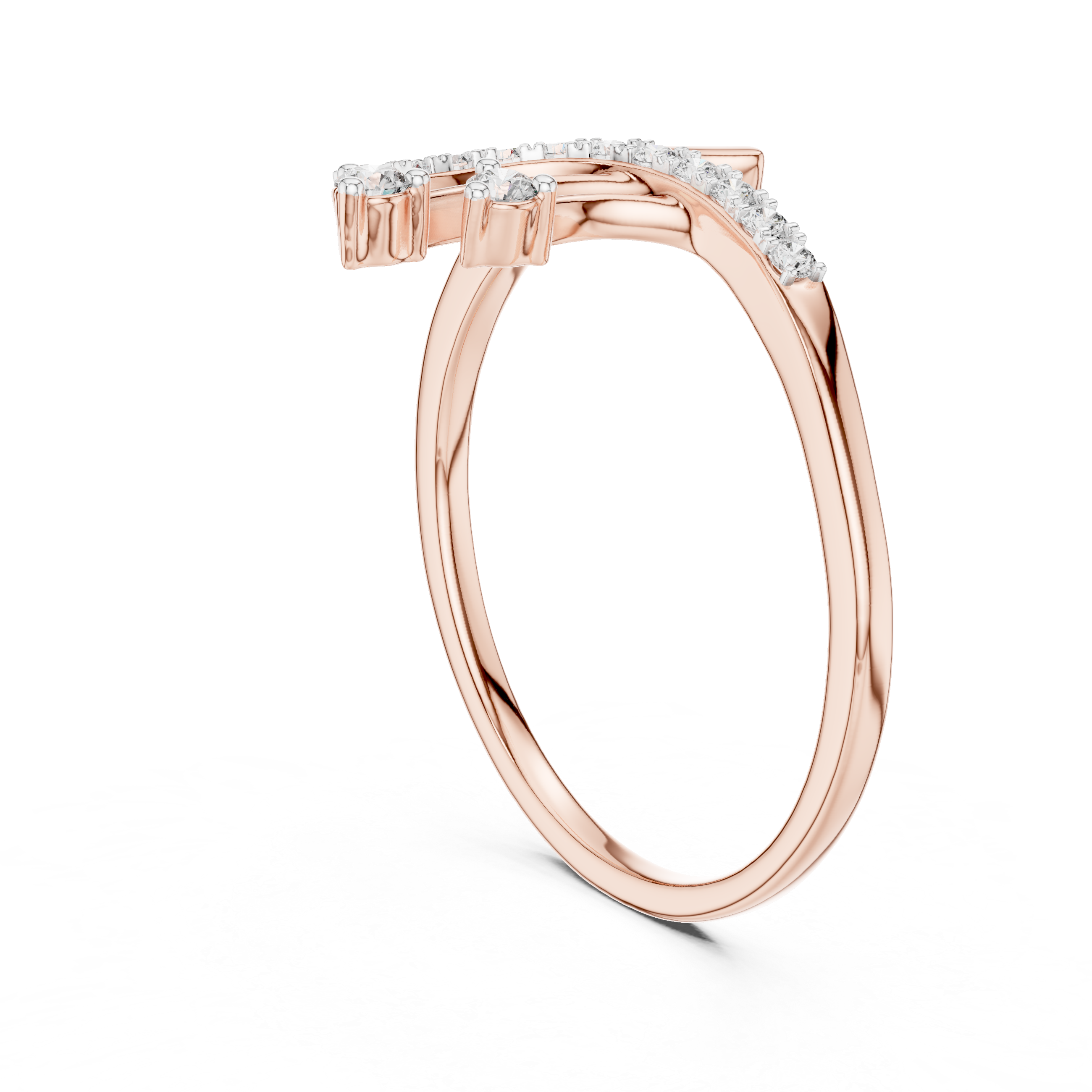 Modern Curved Diamond Ring with Dual Drop Accents
