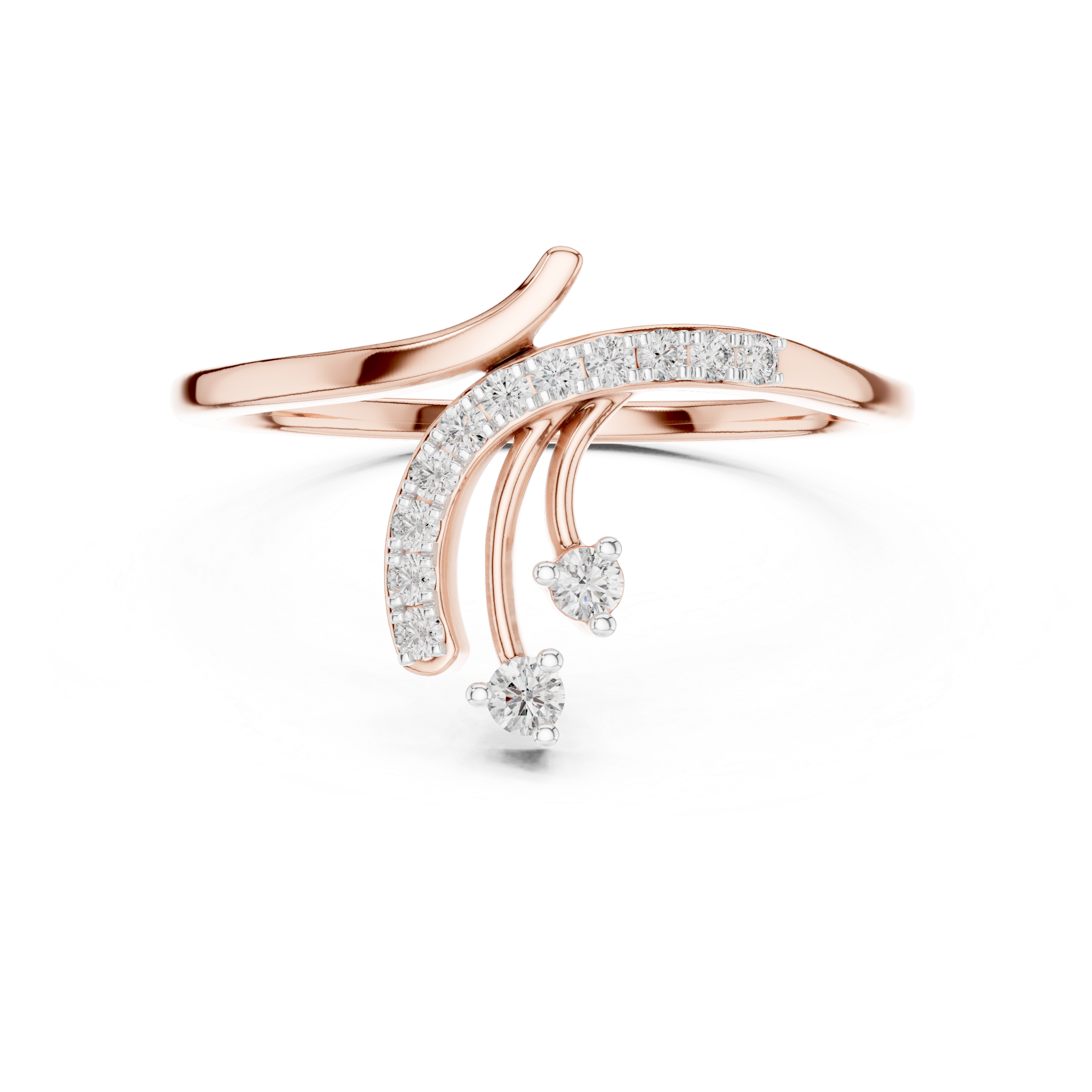 Modern Curved Diamond Ring with Dual Drop Accents