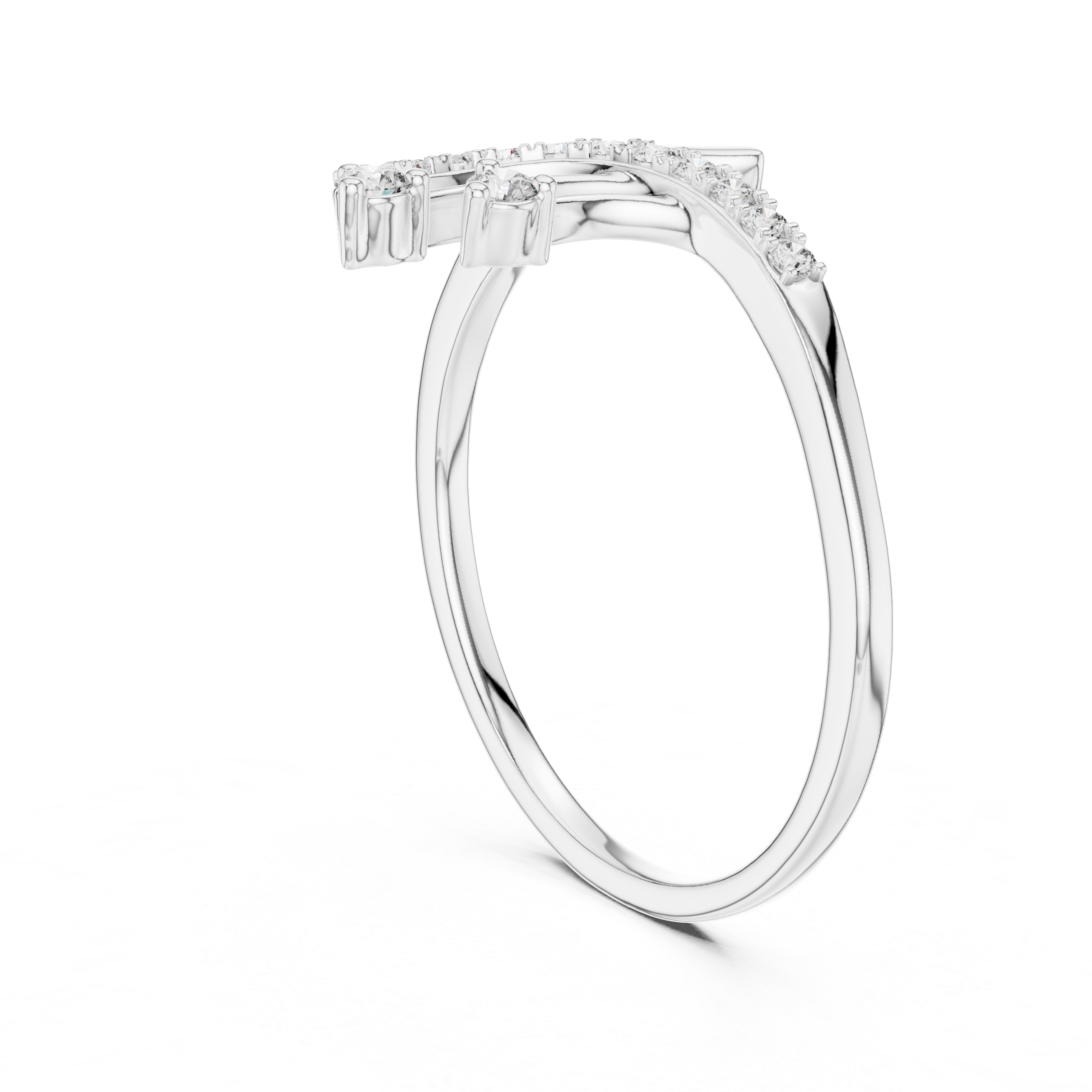 Modern Curved Diamond Ring with Dual Drop Accents