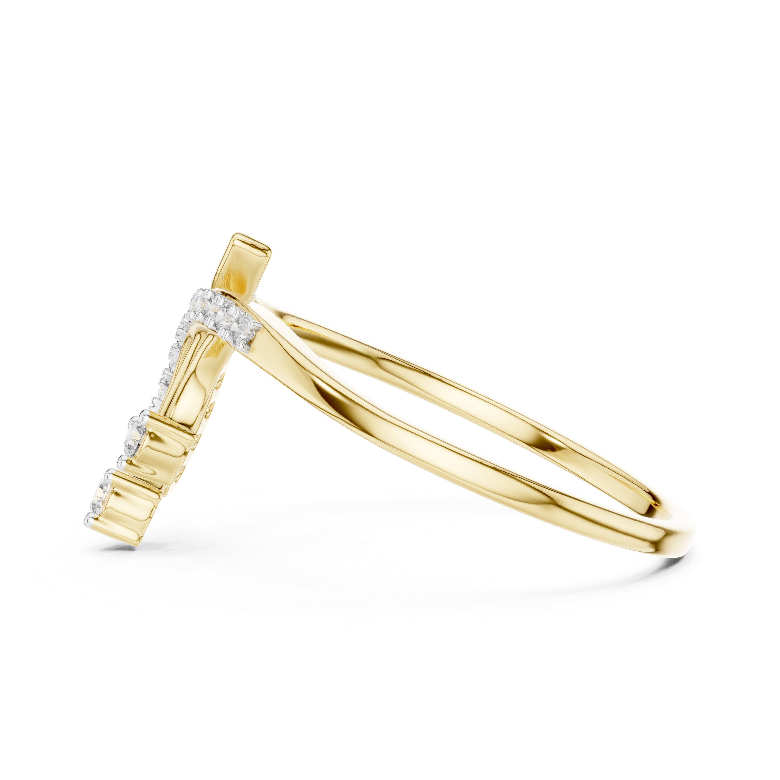 Modern Curved Diamond Ring with Dual Drop Accents