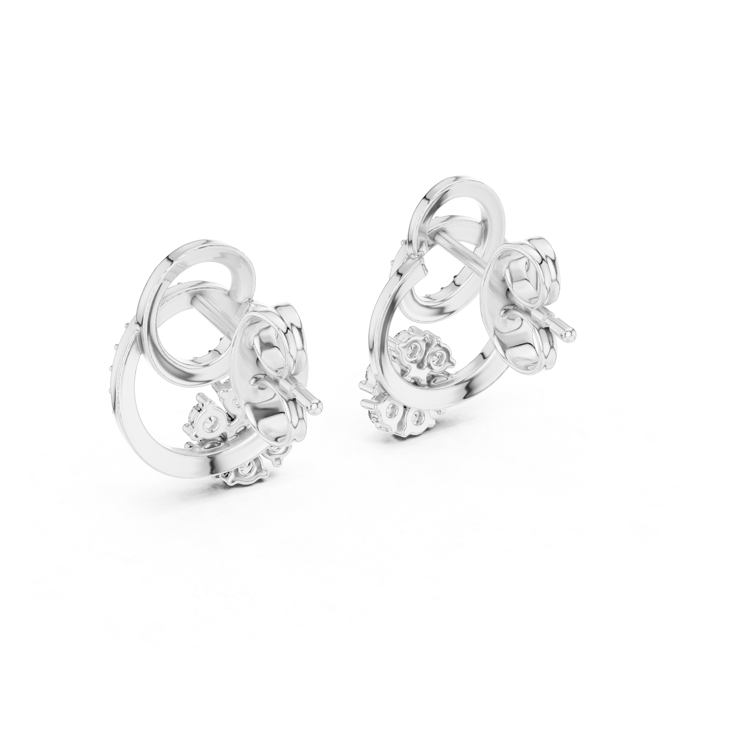 Interlocking Circle Diamond Stud Earrings with Floral Cluster Accent