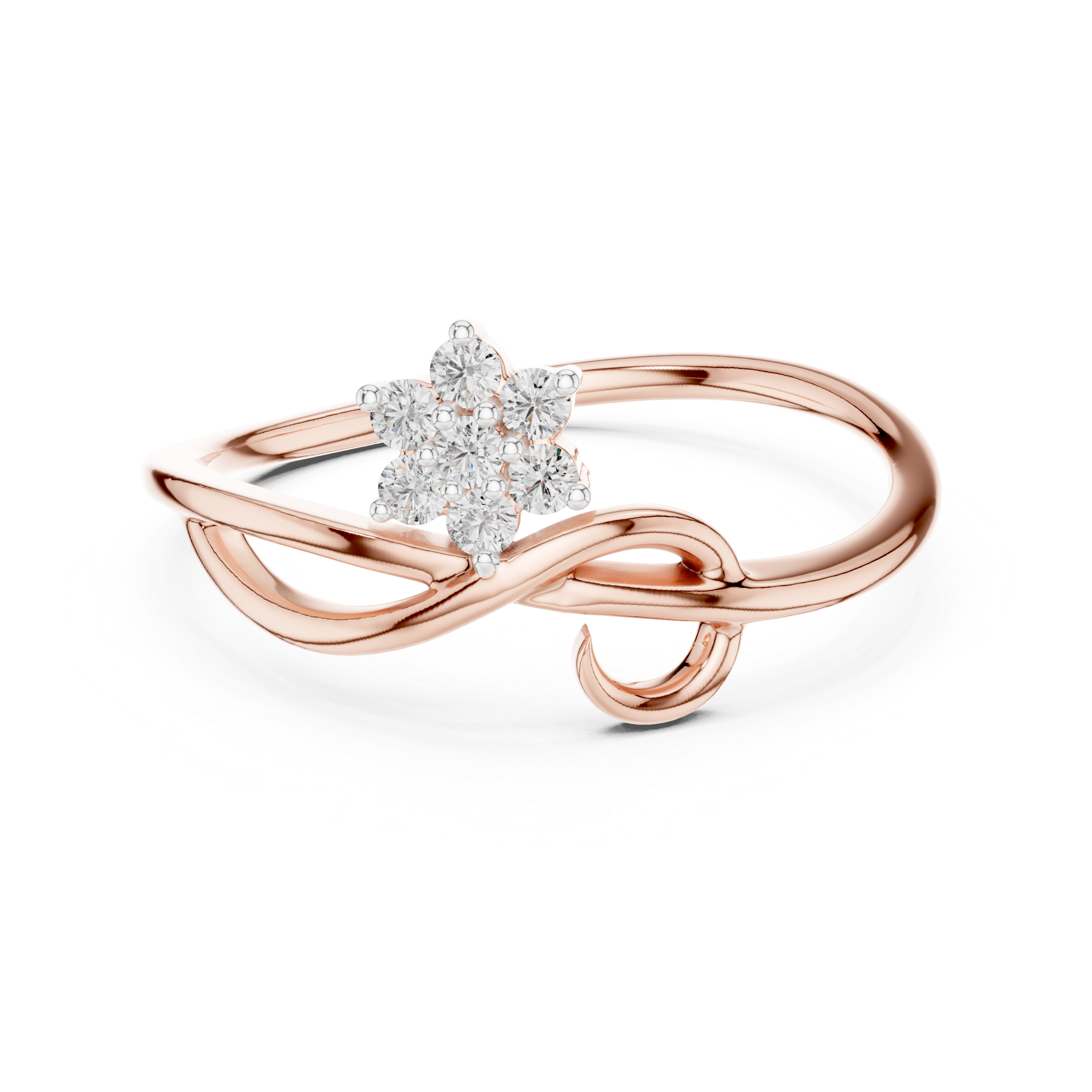 Floral Diamond Cluster Ring with Infinity Twist Band