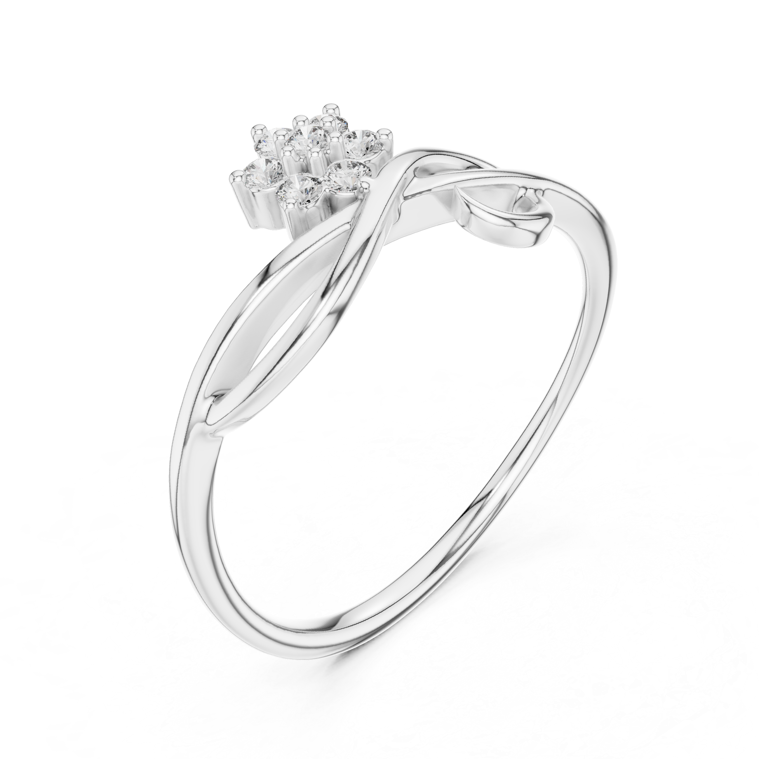 Floral Diamond Cluster Ring with Infinity Twist Band